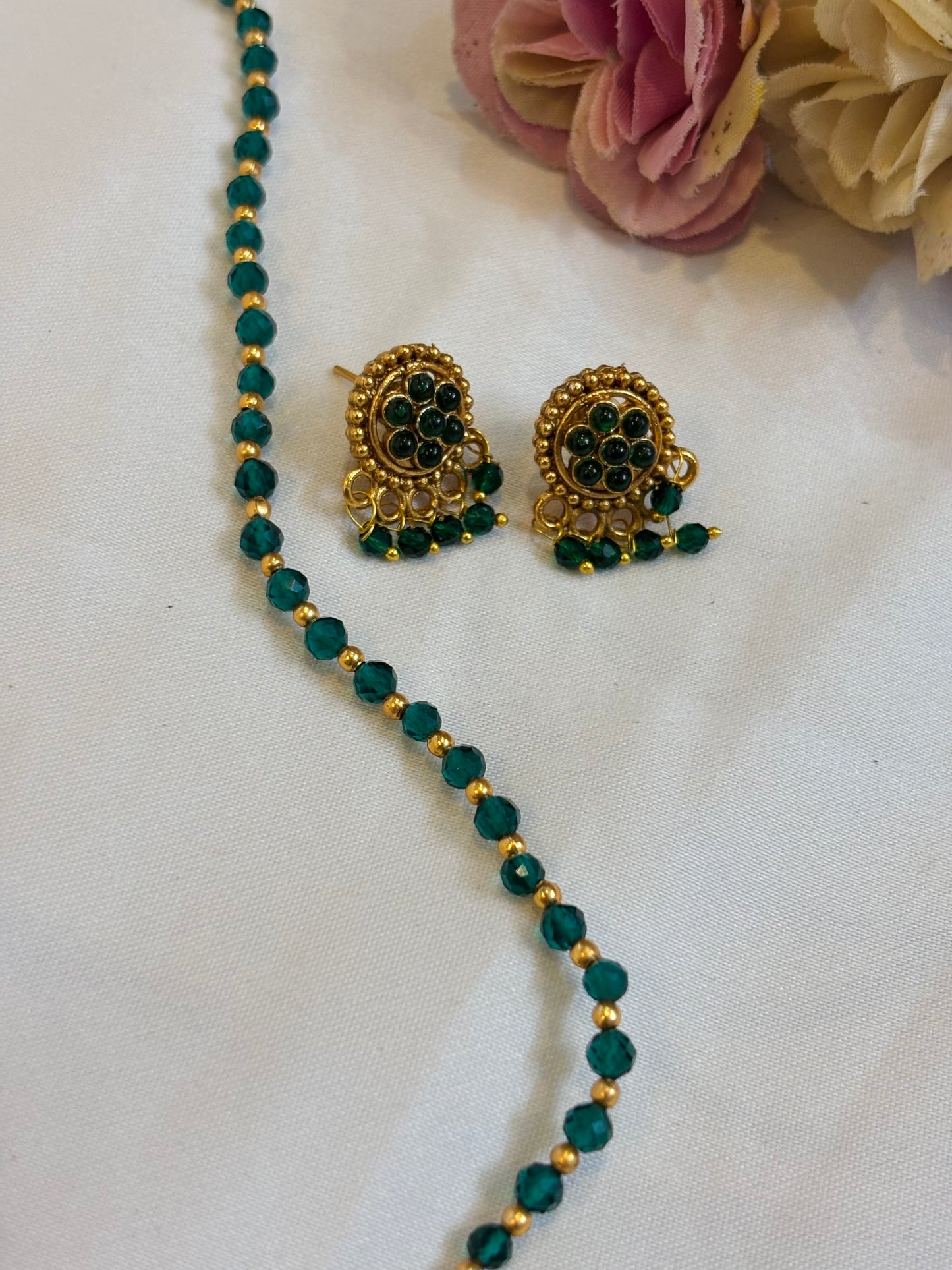 Emerald Green Beaded Necklace Set