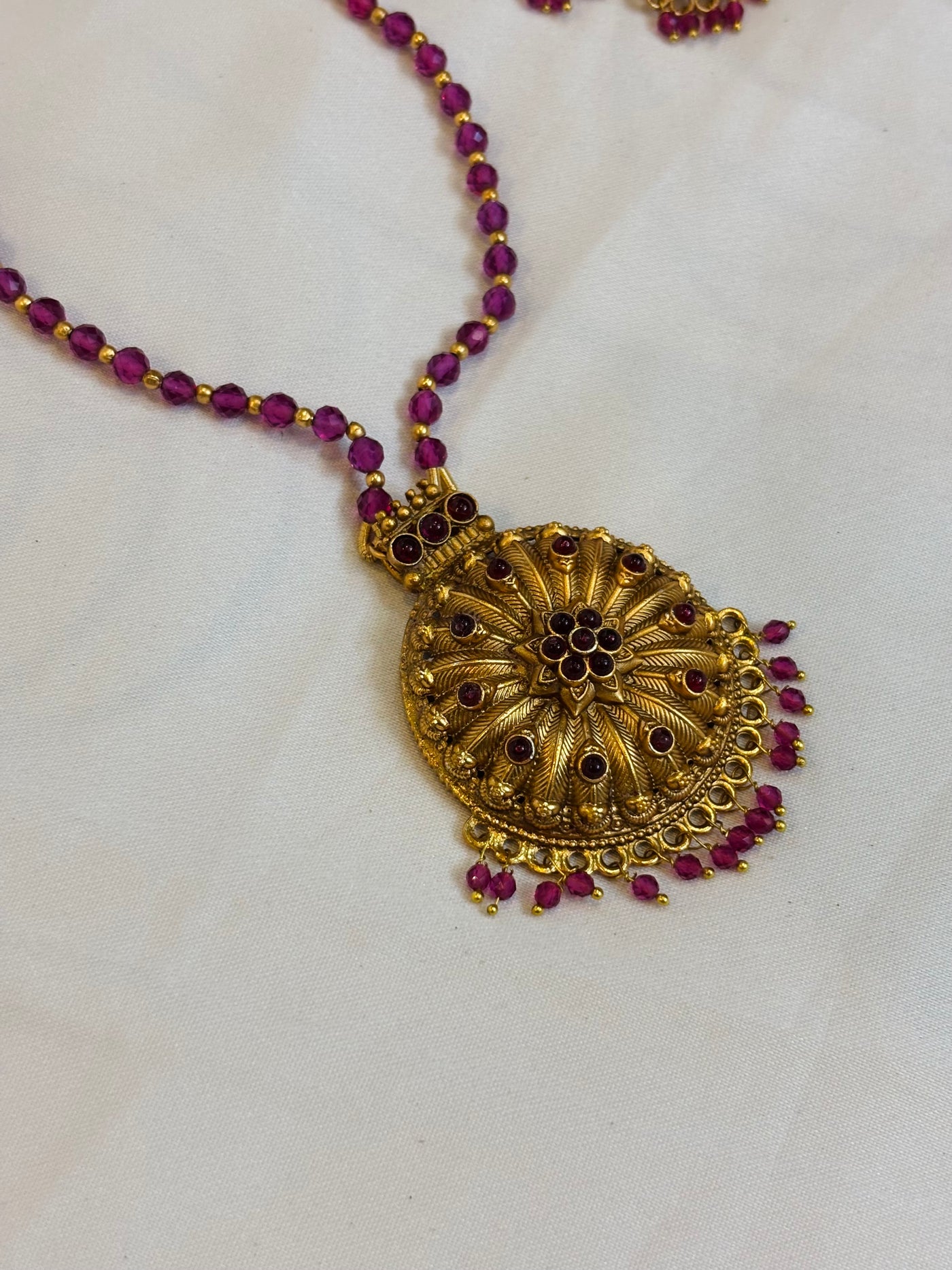Ruby Beaded Necklace Set-N035(01)
