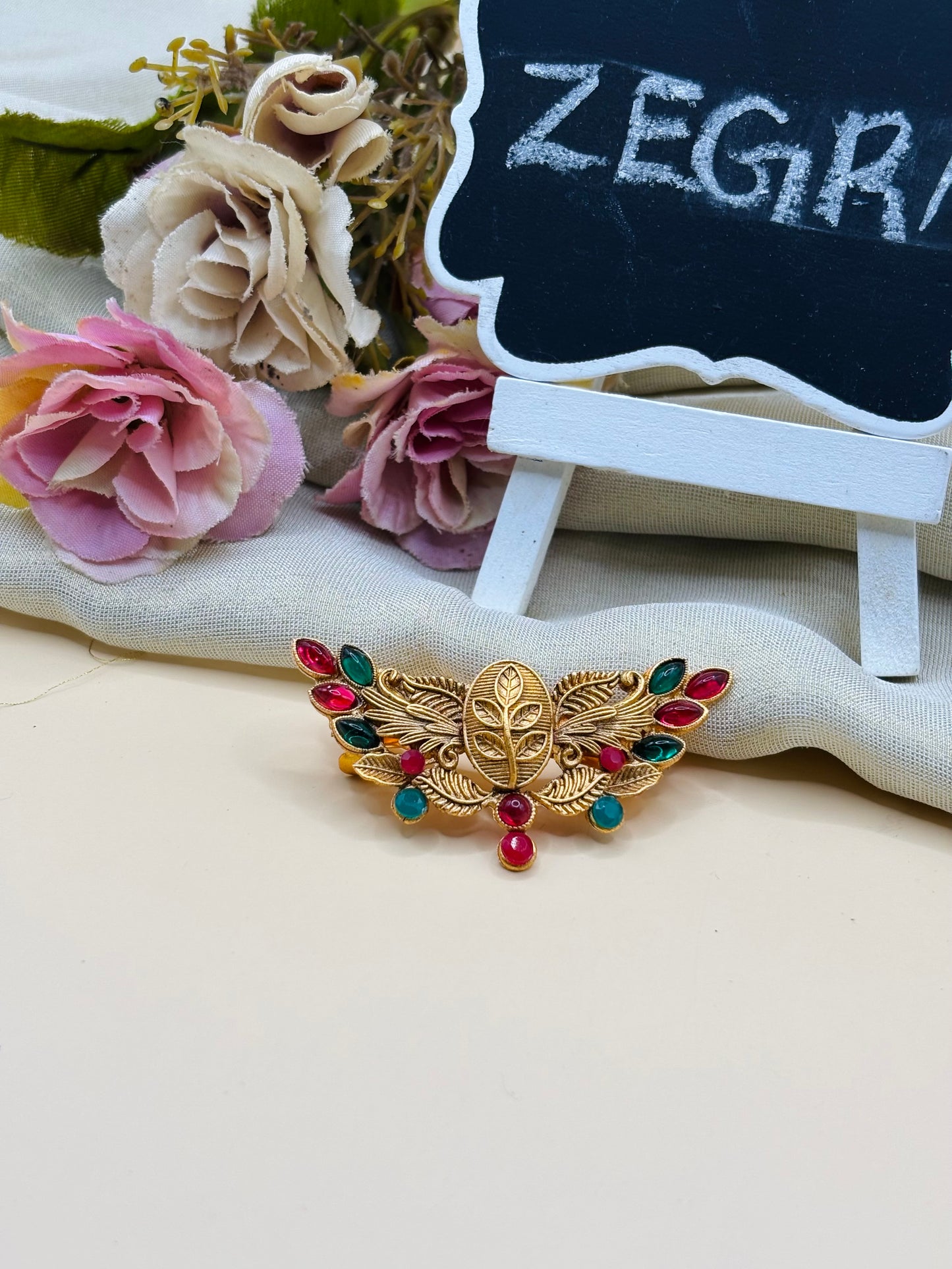 Ruby Emerald Leaf Hair Clip