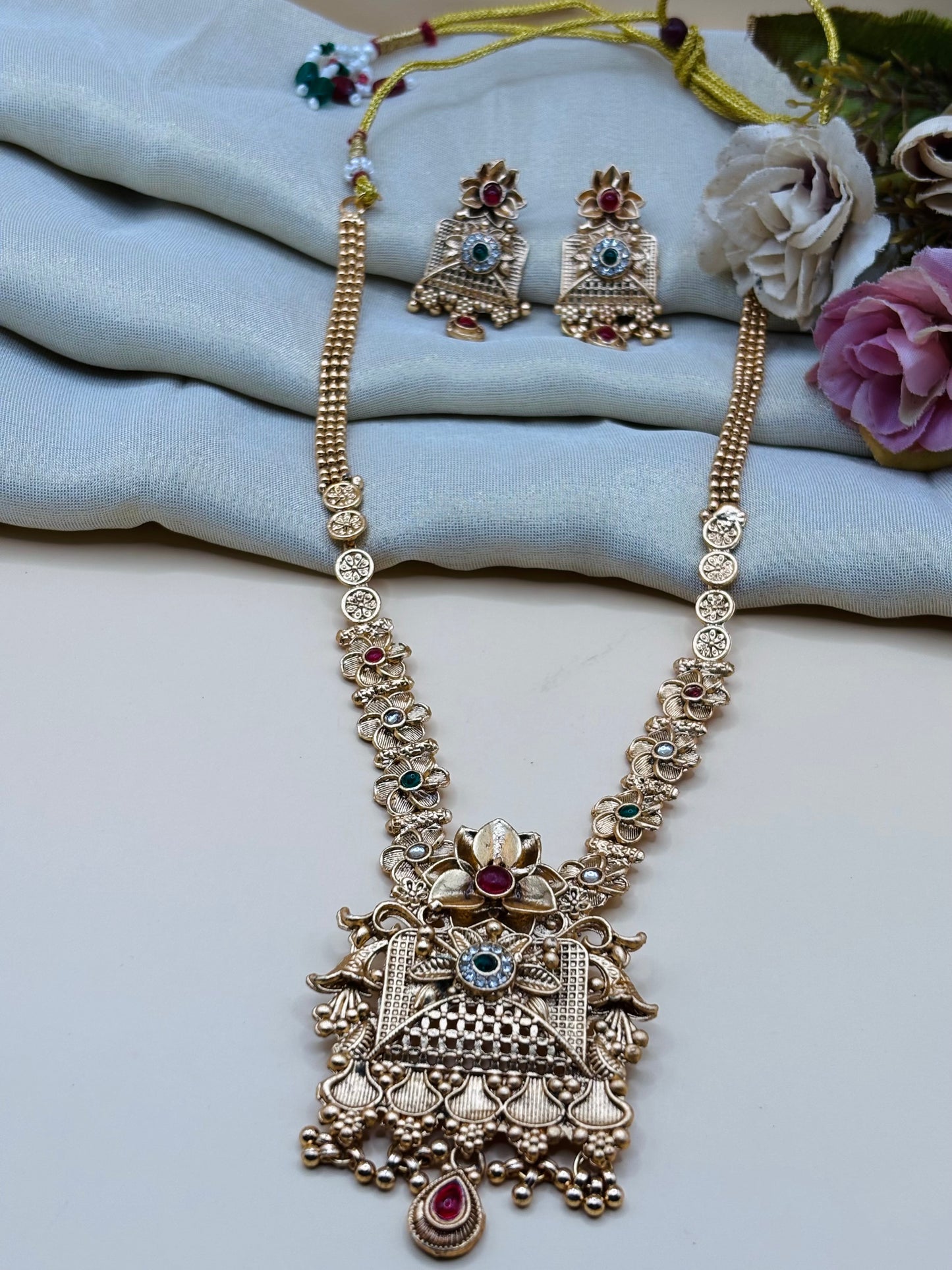 Temple Design Long Necklace Set