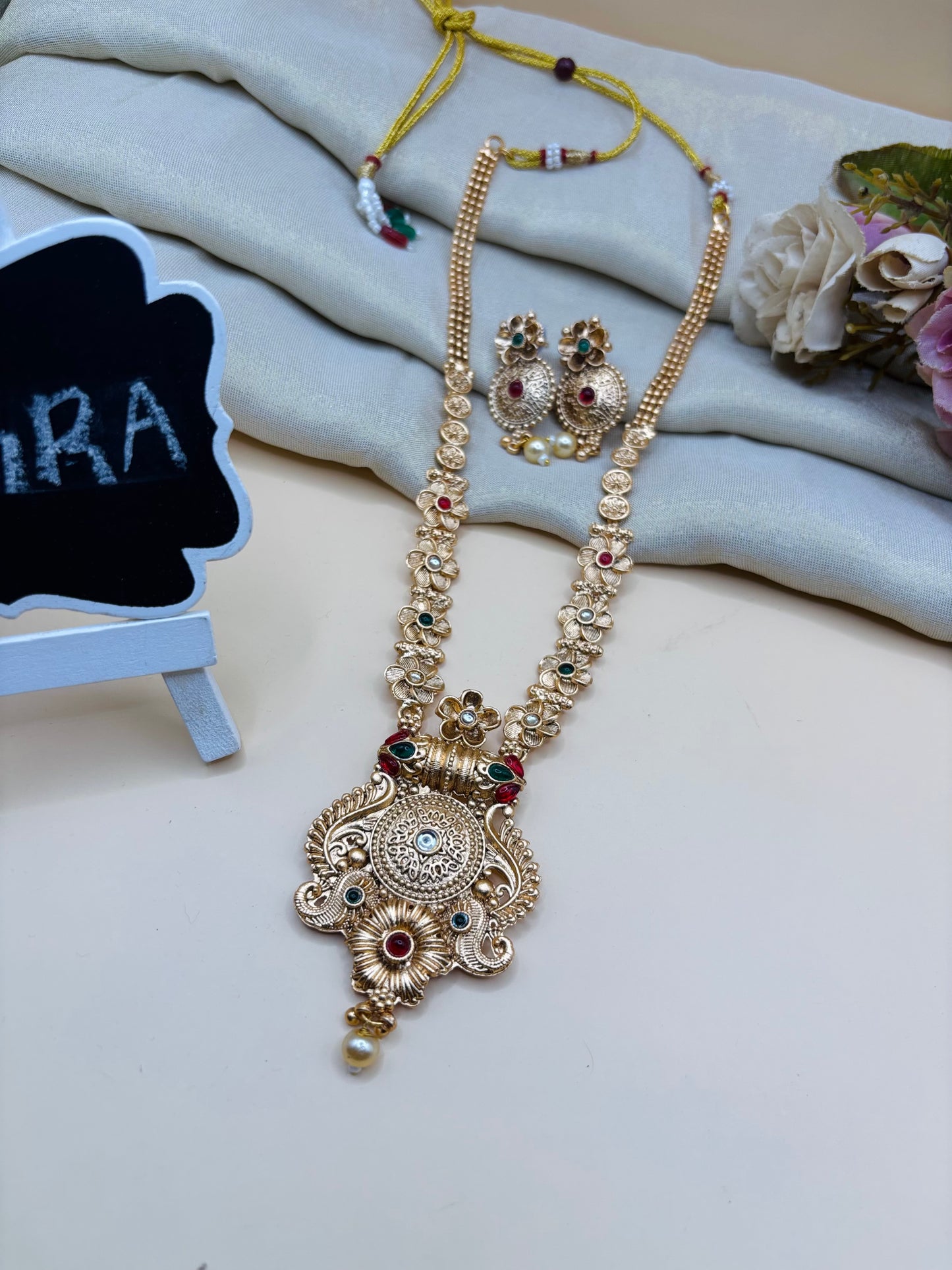 Antique Peacock Long Necklace Set