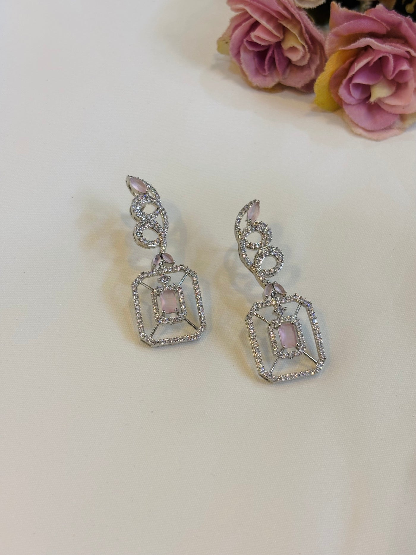 Crystal Pink Statement Earrings-E10