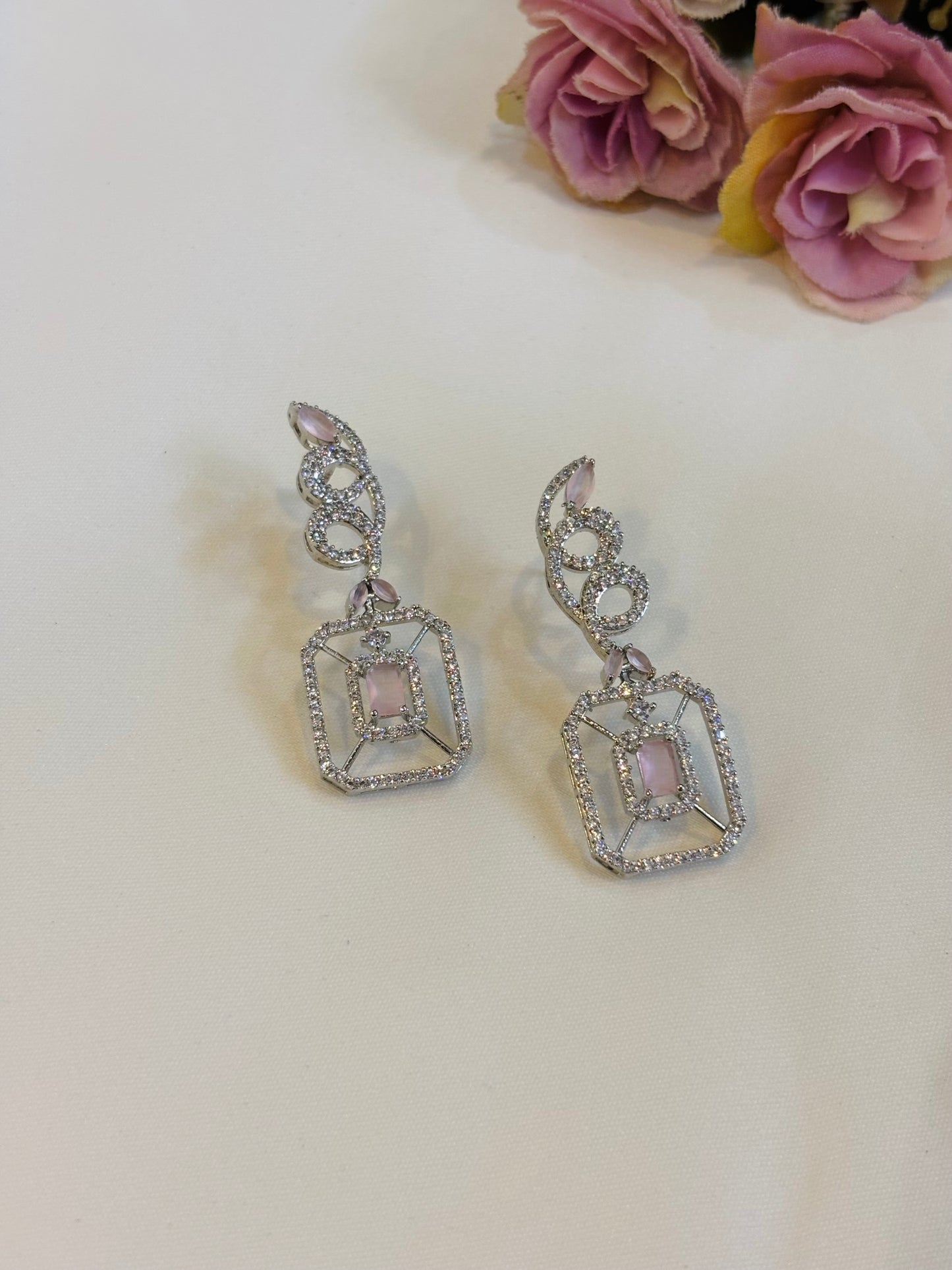 Crystal Pink Statement Earrings-E10
