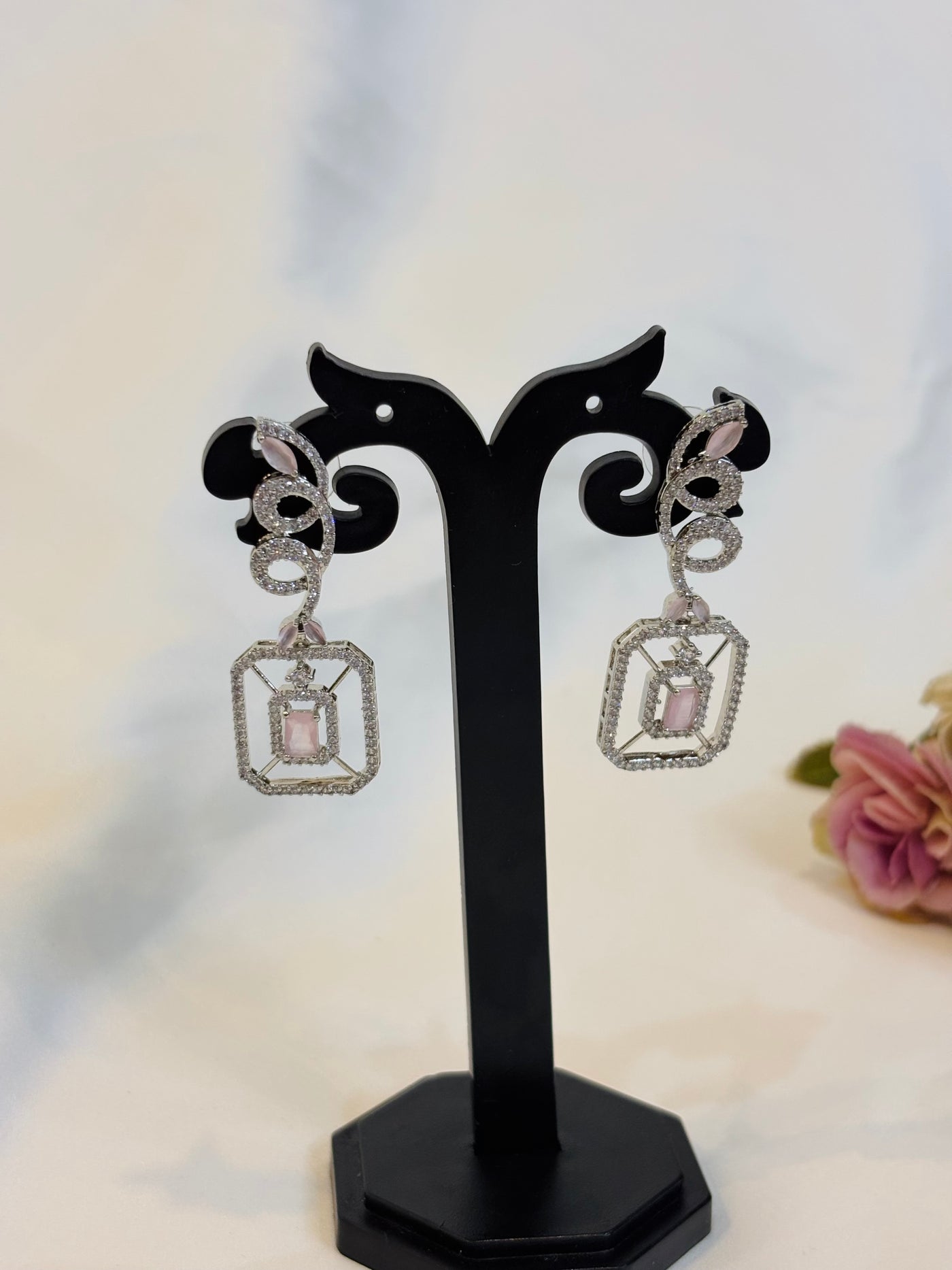 Crystal Pink Statement Earrings-E10
