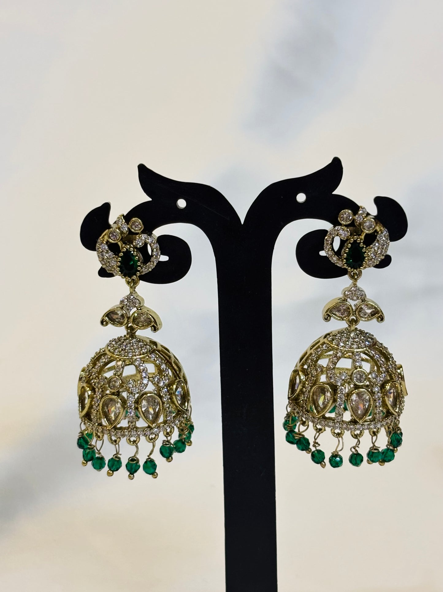 Emerald Sparkle Kundan Jhumkas-E12