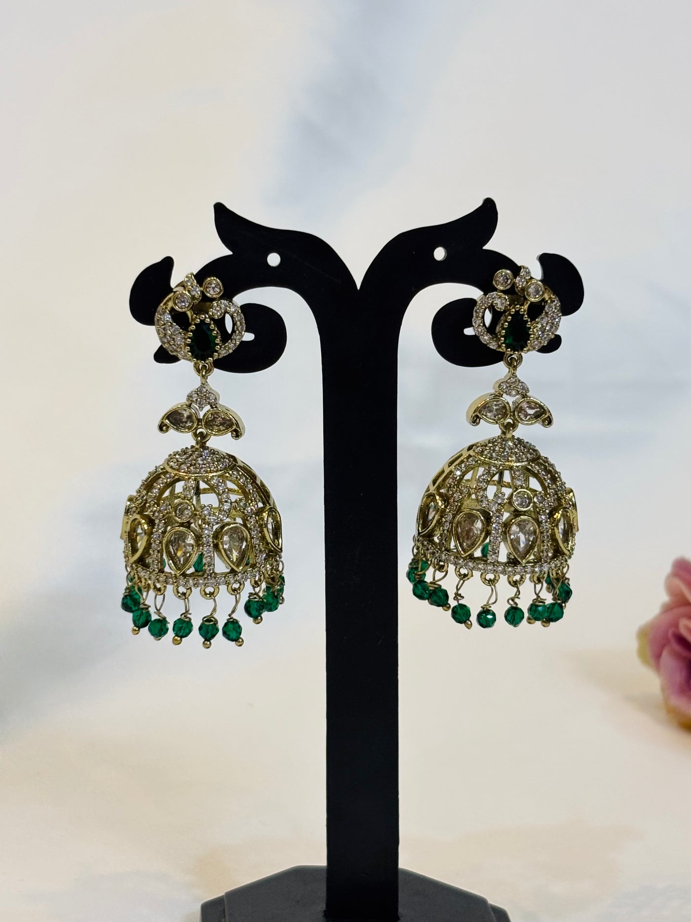 Emerald Sparkle Kundan Jhumkas-E12