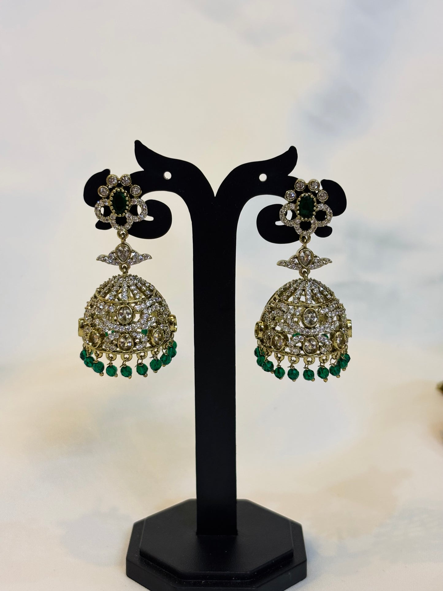 Emerald Glow Kundan Jhumkas -E11