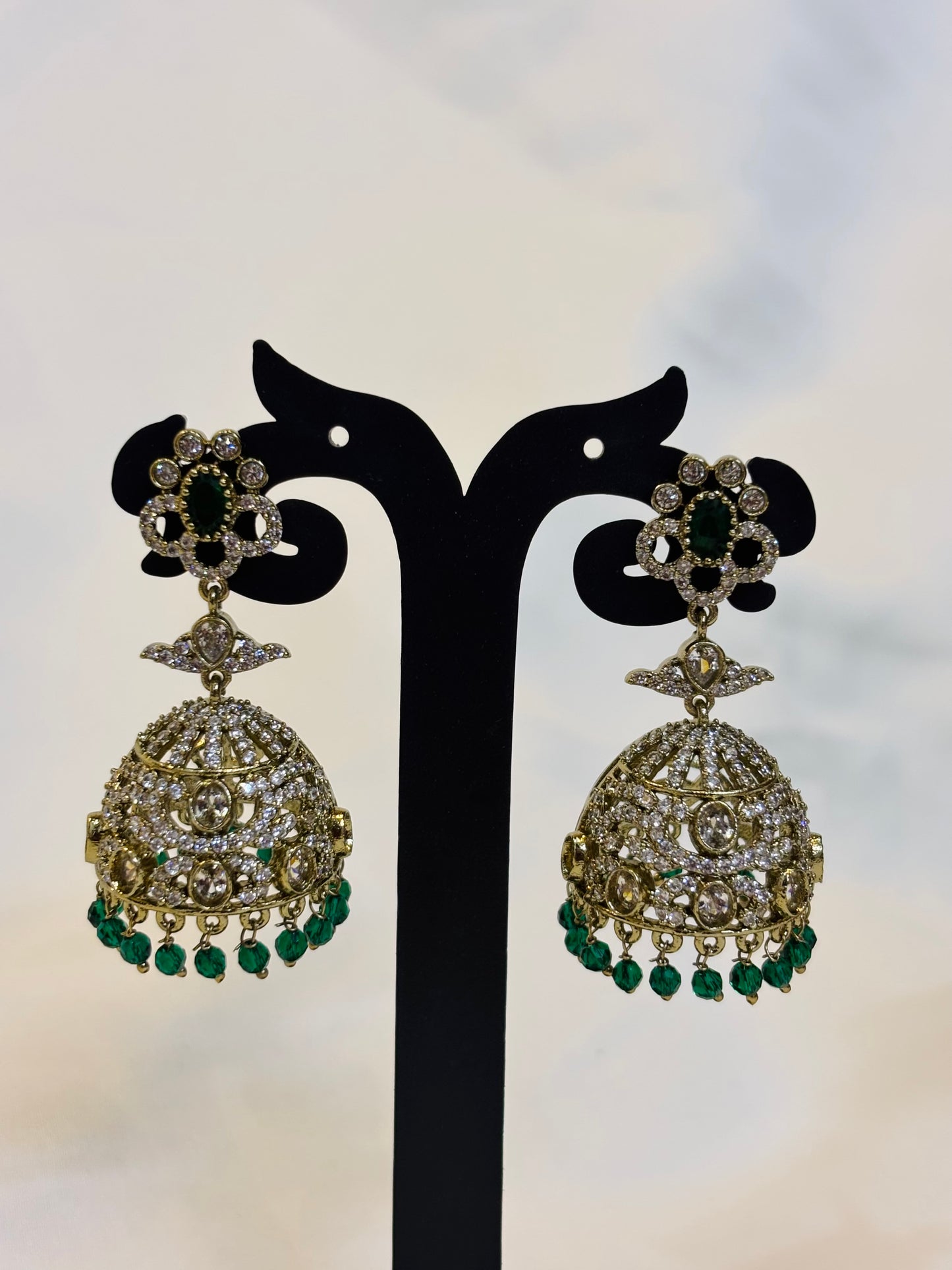 Emerald Glow Kundan Jhumkas -E11