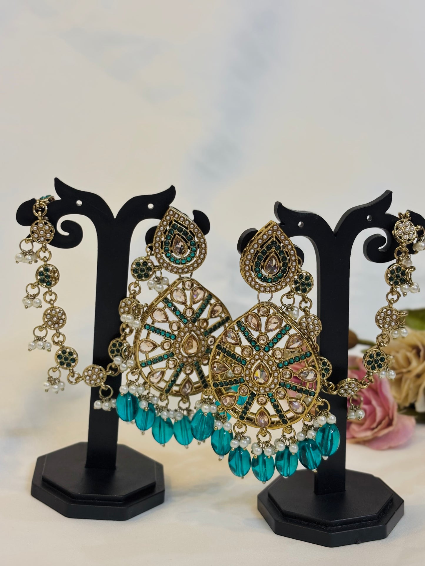 Emerald Droplet Kundan Chandbali