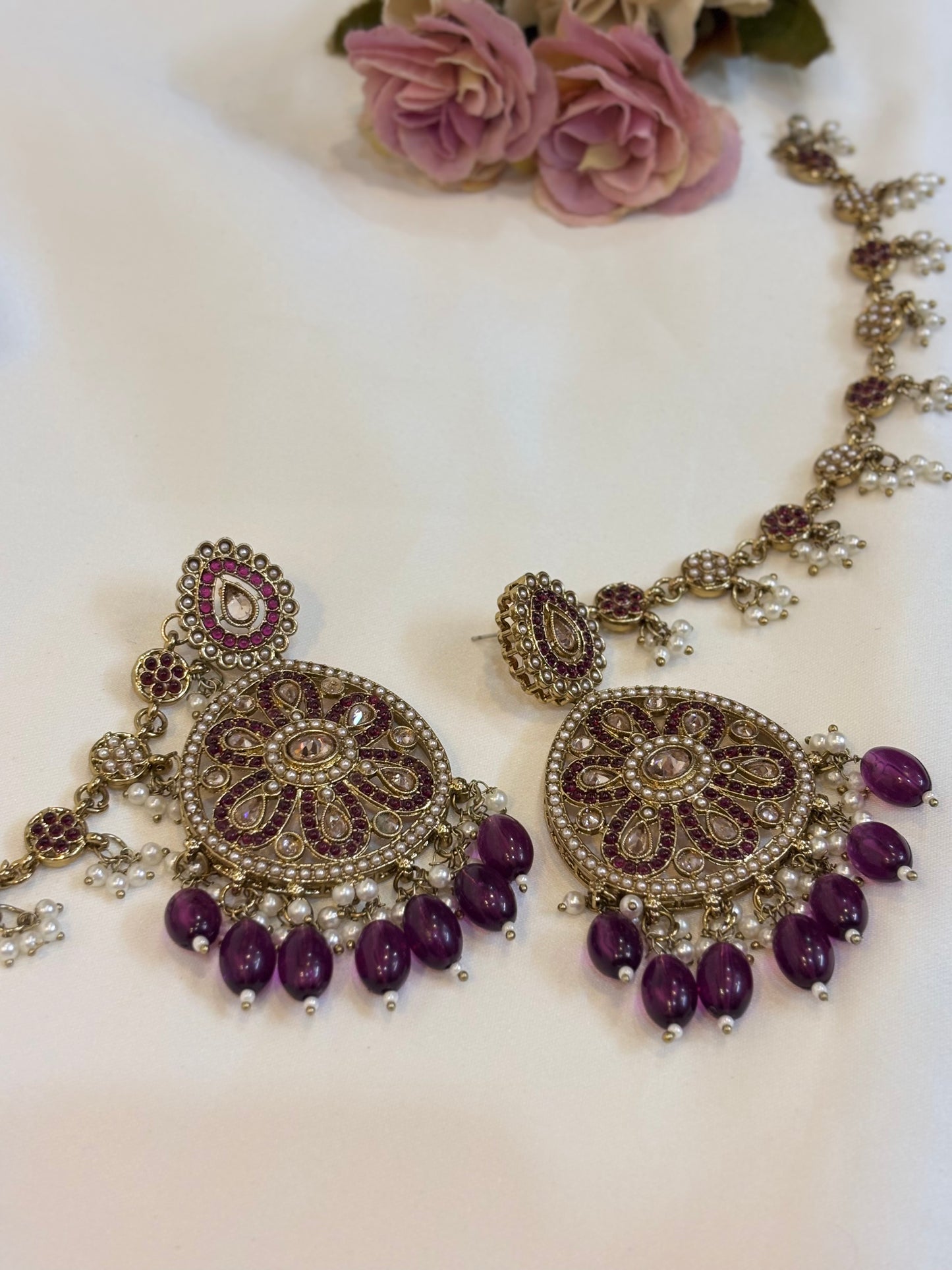 Royal Purple Kundan Chandbali Earrings