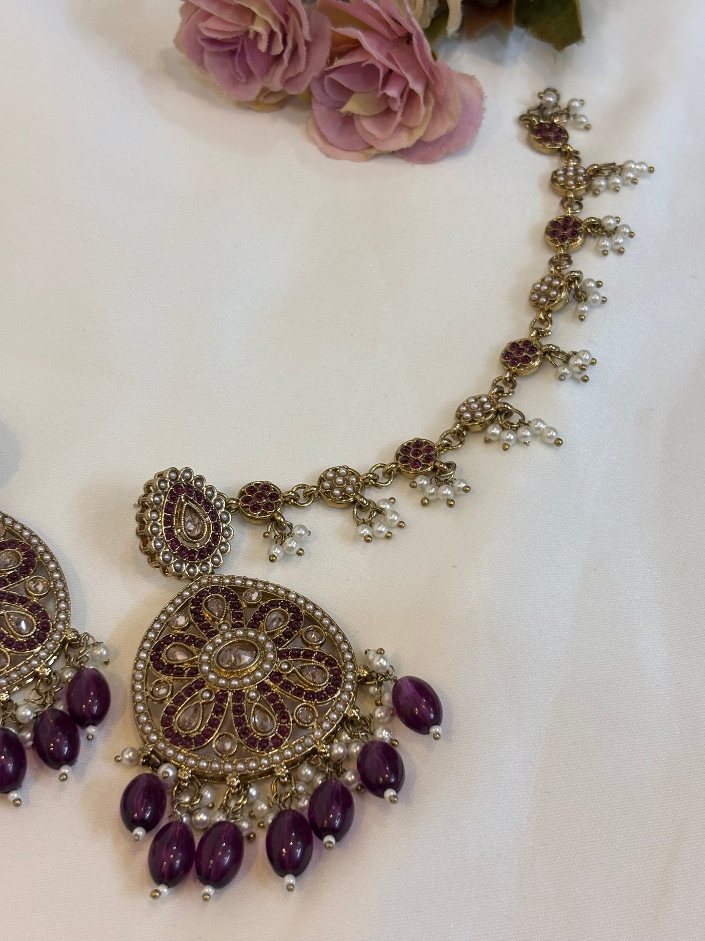 Royal Purple Kundan Chandbali Earrings
