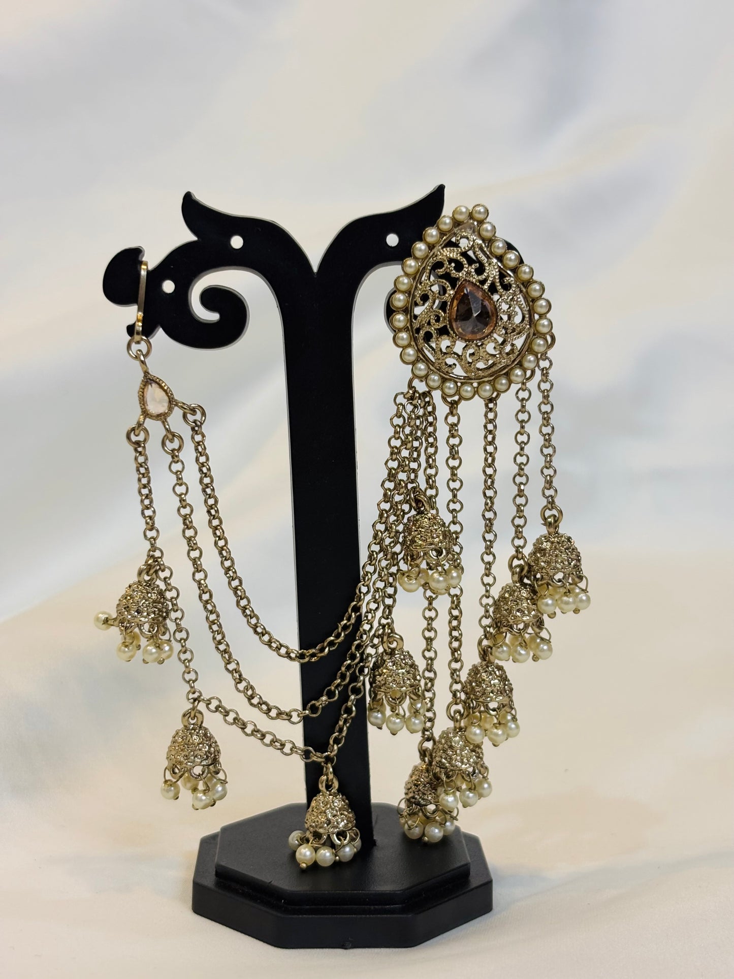 Royal Pearl Chain Jhumka Earrings