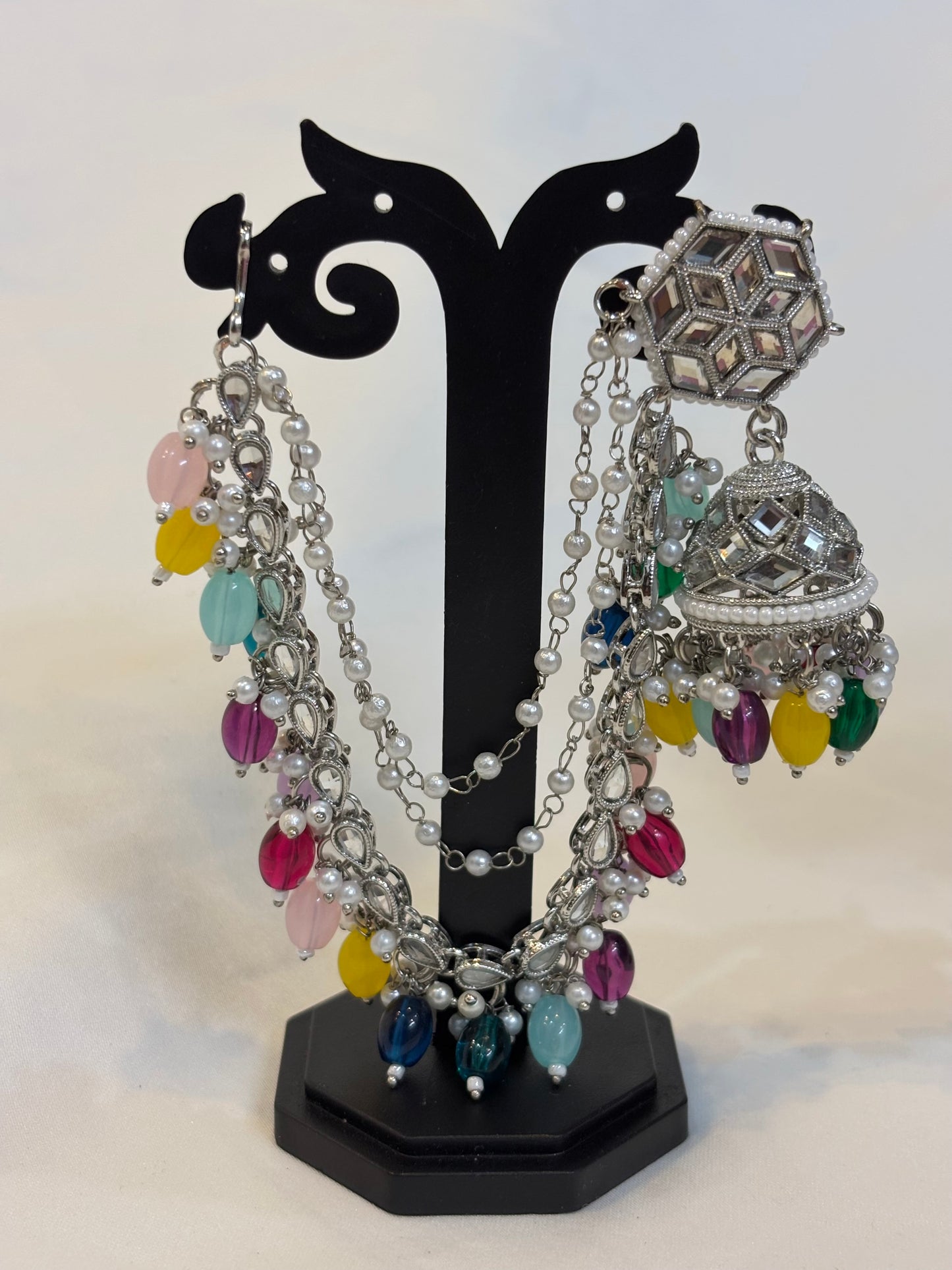 Multicolor Stone & Pearl Jhumka-E3