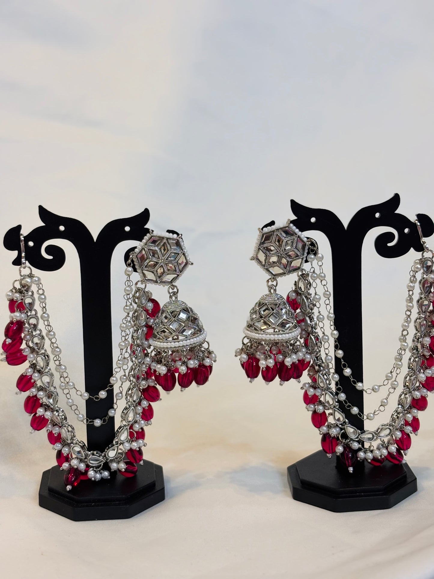 Ruby Red Beaded Jhumka-E3