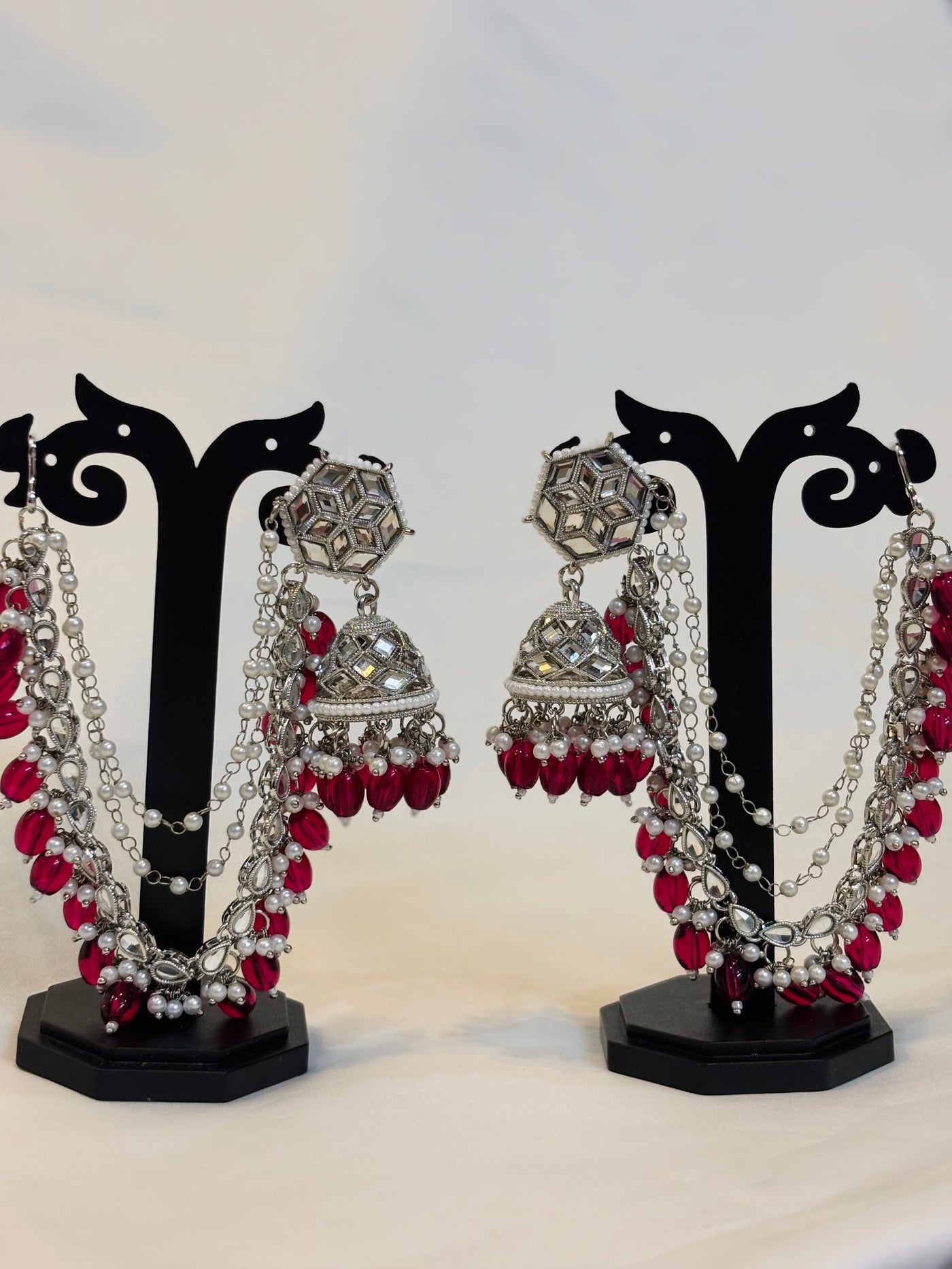 Ruby Red Beaded Jhumka-E3