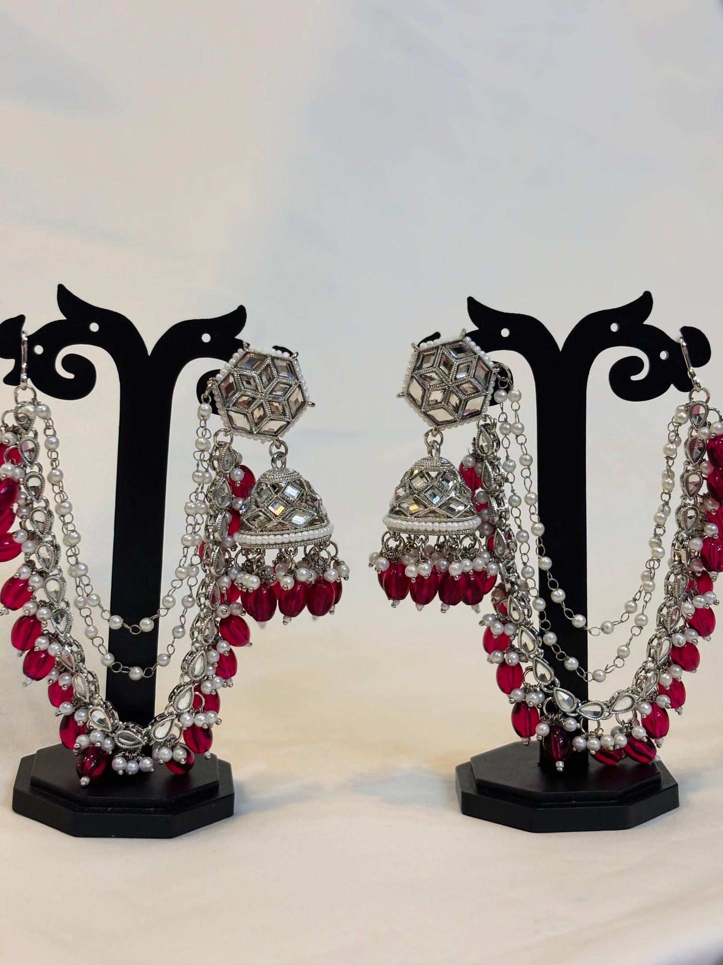 Ruby Red Beaded Jhumka-E3