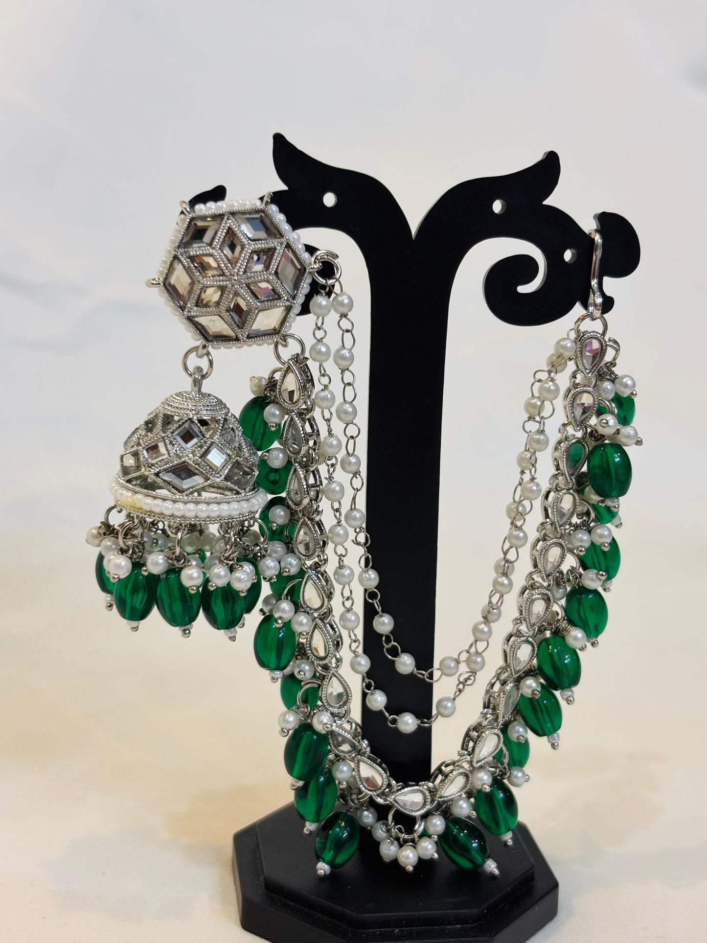Emerald Green Beaded Jhumka-E3