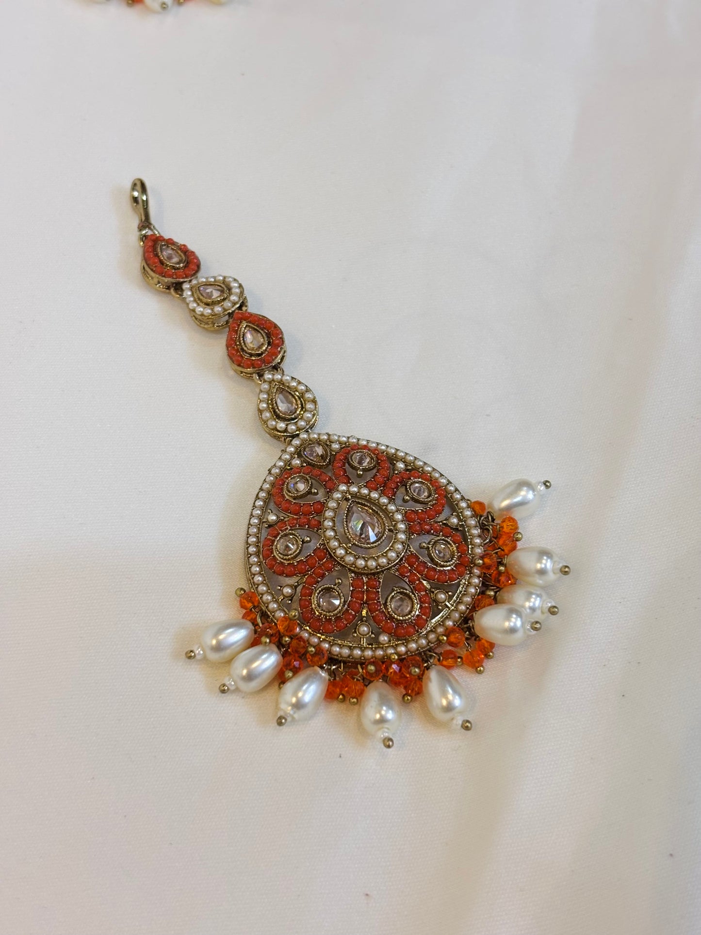 Orange Kundan Pearl Bridal Set-E4