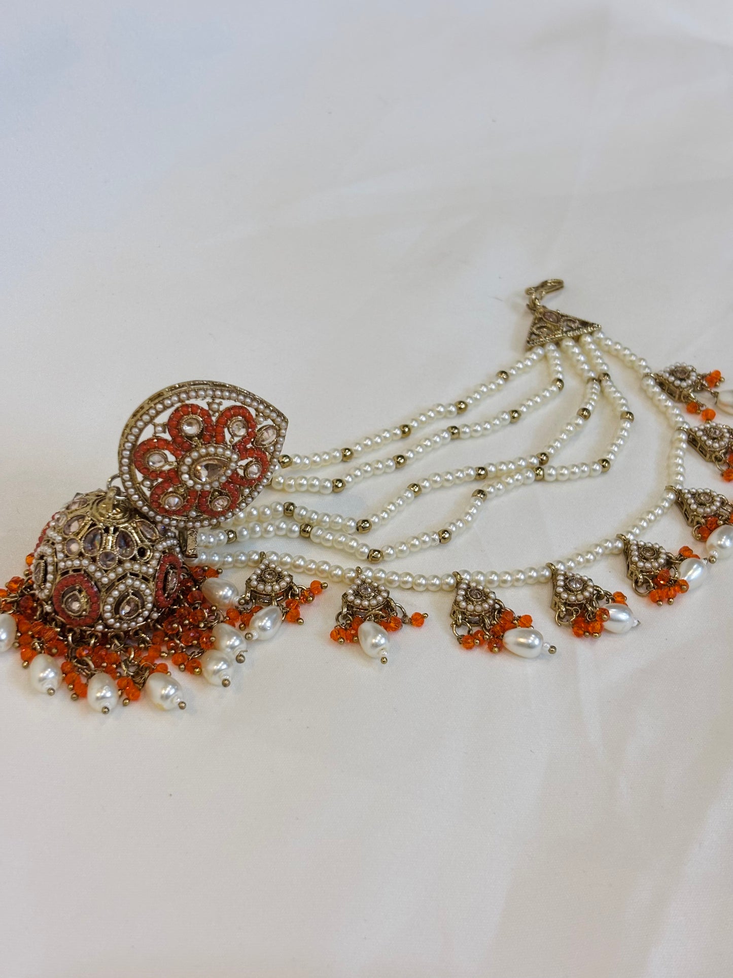 Orange Kundan Pearl Bridal Set-E4
