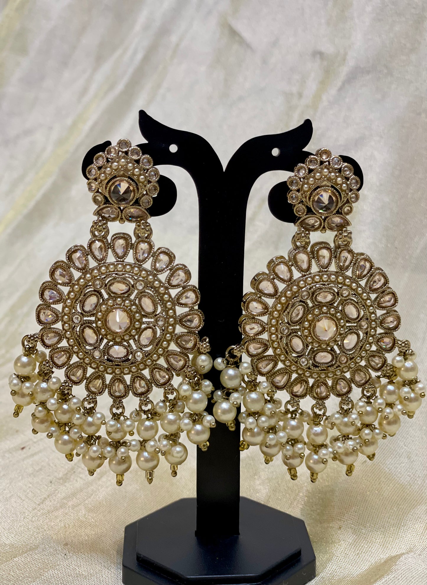 Golden kundan chandbali earrings -E002(03)