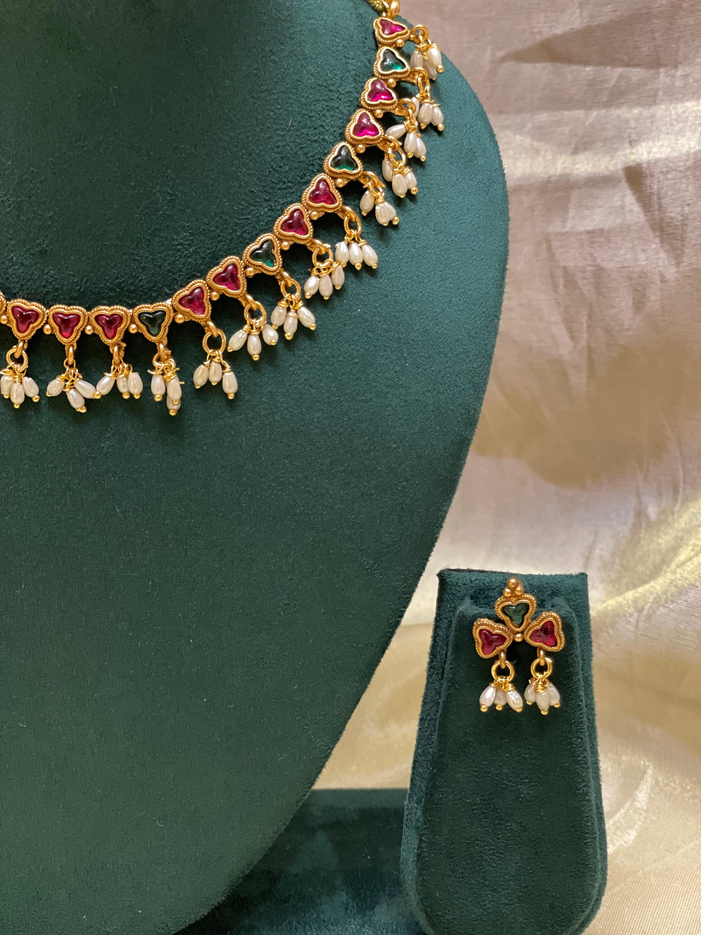 Heart Motif Pearl Choker Set-CH005(01)
