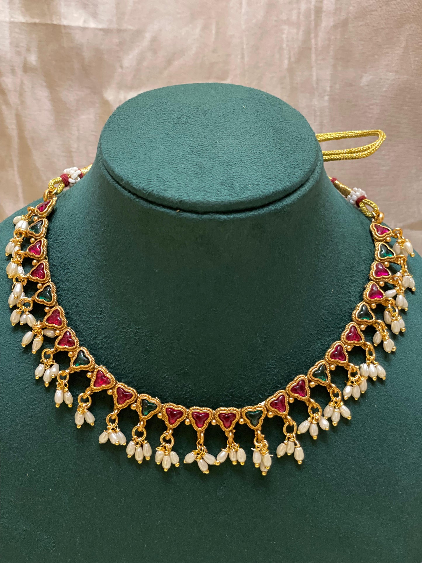 Heart Motif Pearl Choker Set-CH005(01)
