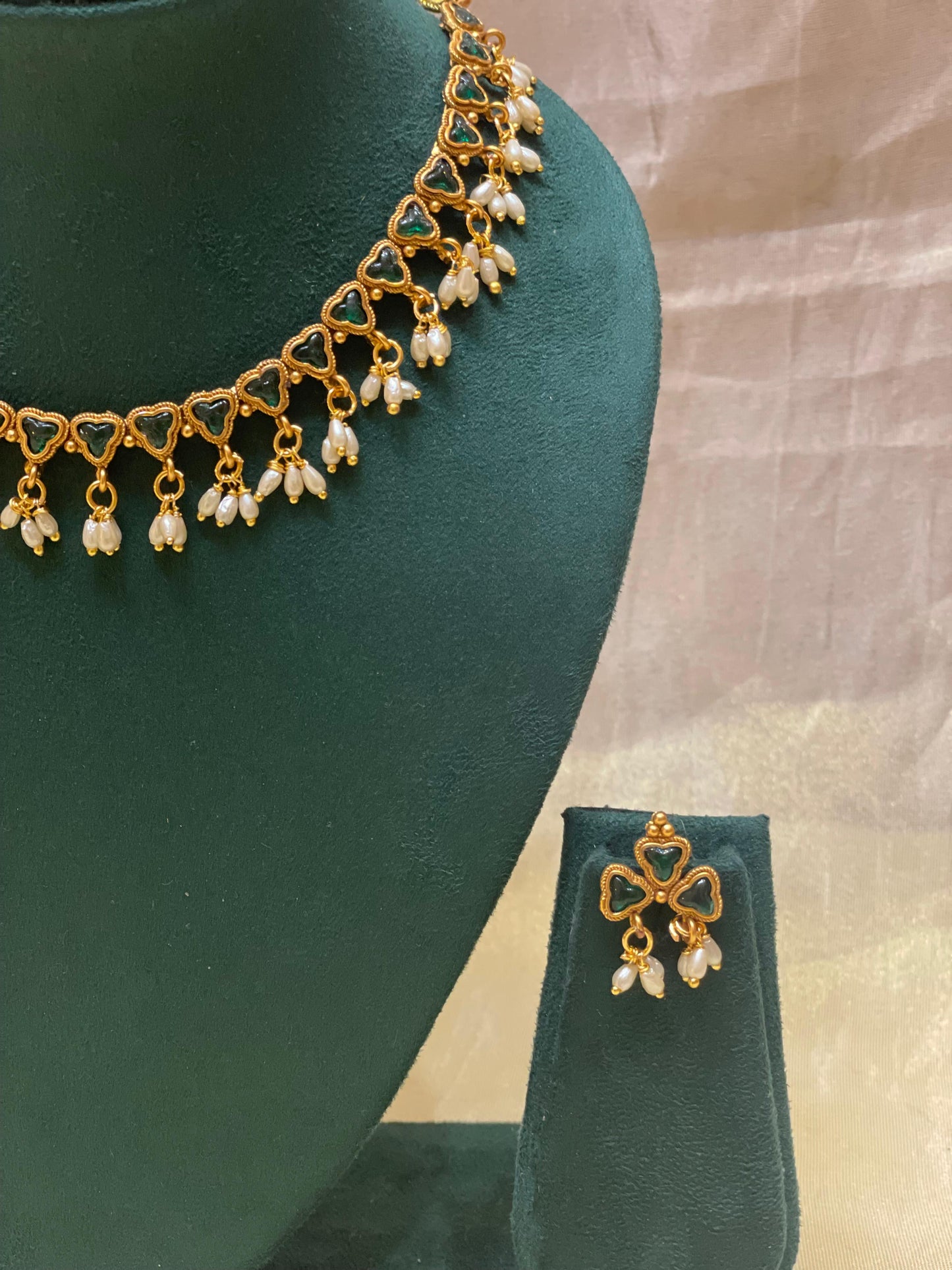 Heart Motif Pearl Choker Set-CH005(02)