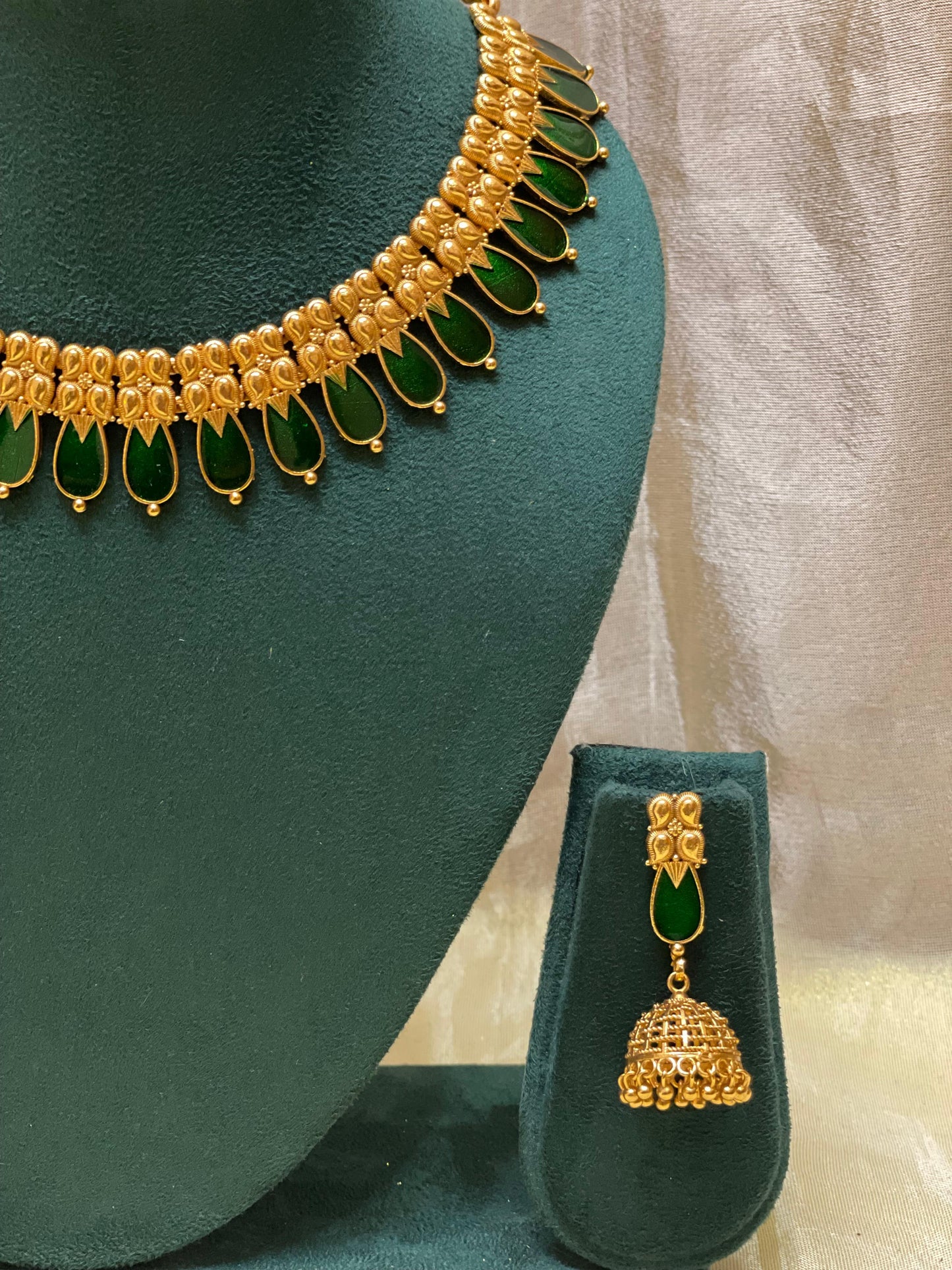 Elegant Green Bead Gold Choker Set-CH009(01)