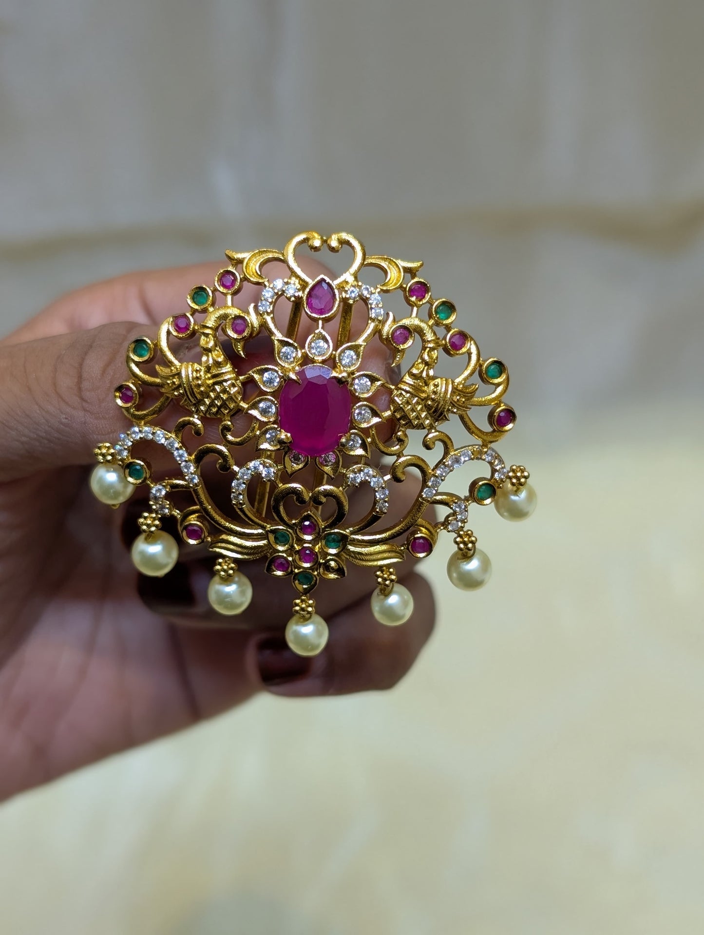 Royal Ruby Pearl Hair Brooch-H001