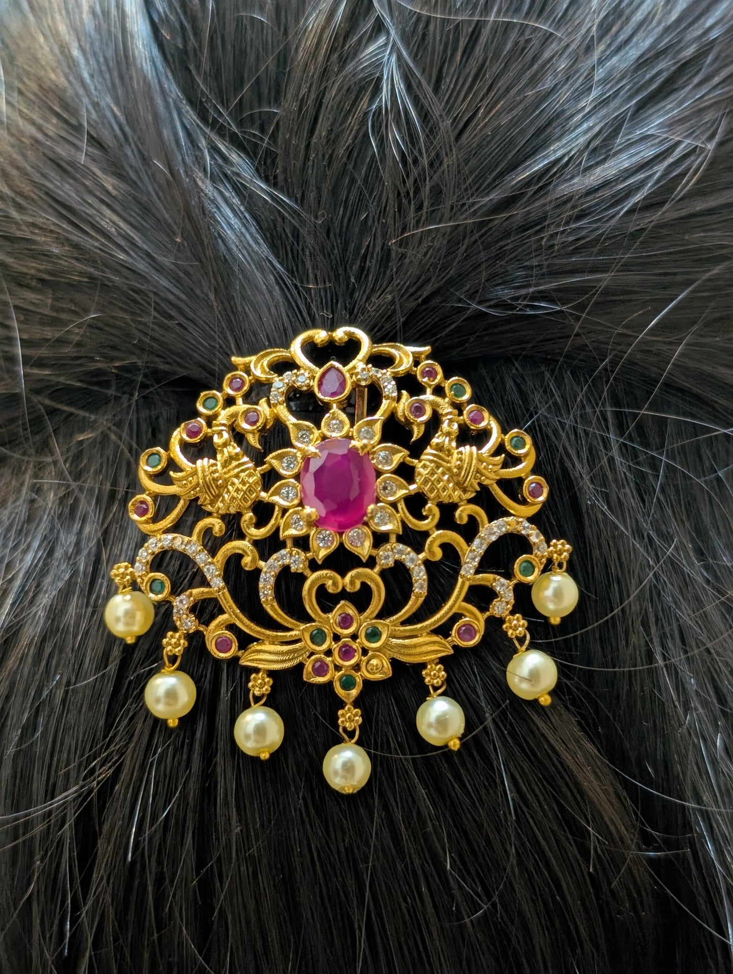 Royal Ruby Pearl Hair Brooch-H001