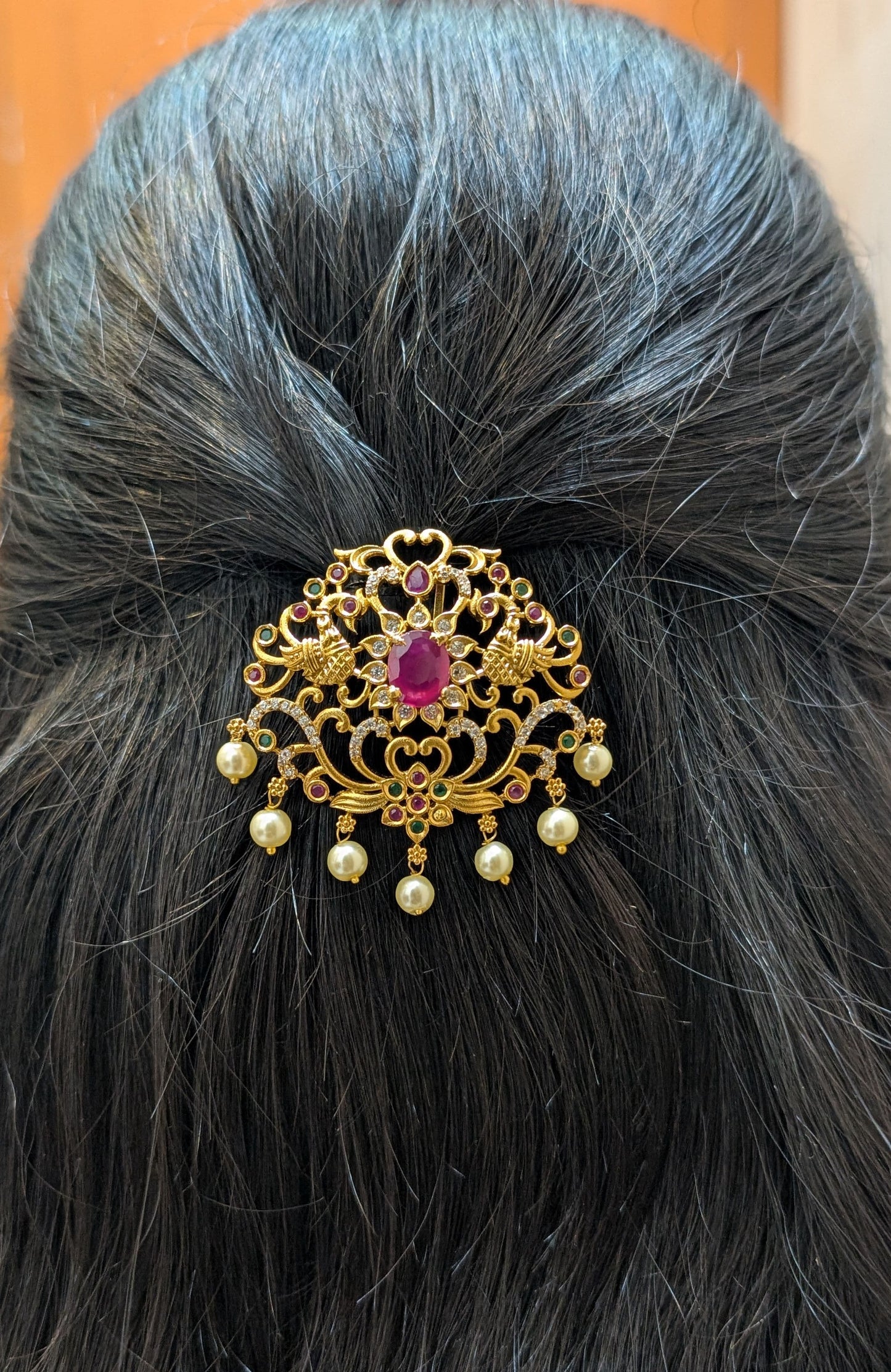 Royal Ruby Pearl Hair Brooch-H001