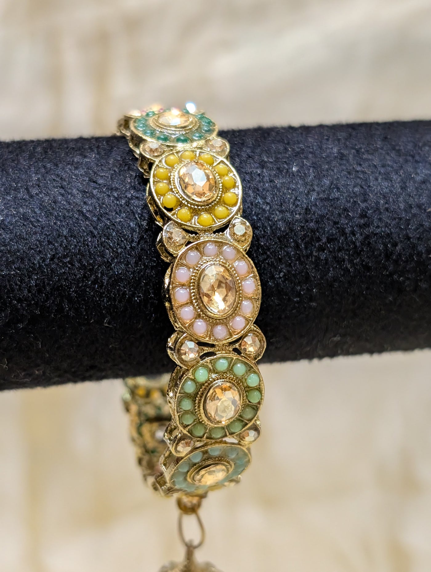 Multicolor Kundan Bangles with Pearl Tassels-B024