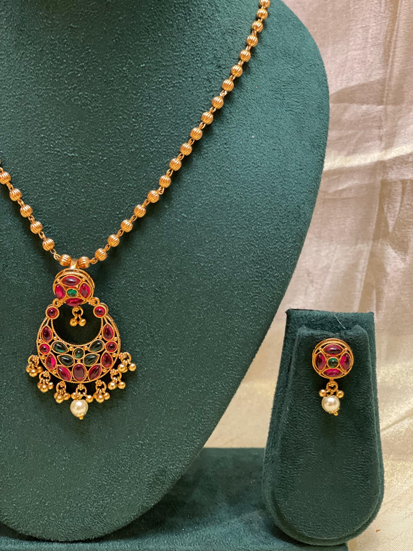 Ruby Floral Crescent Necklace-N023
