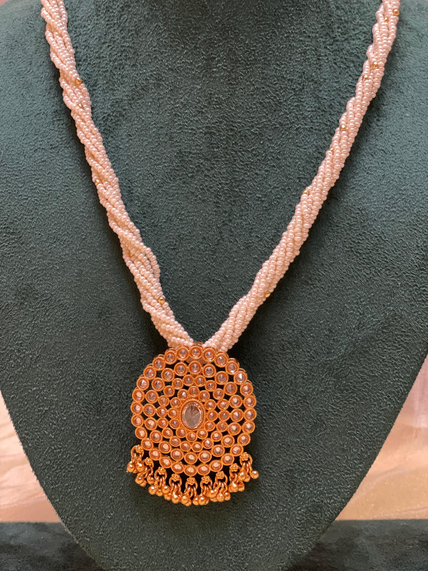 Round Kundan Gold Pearl Necklace-N020(01)