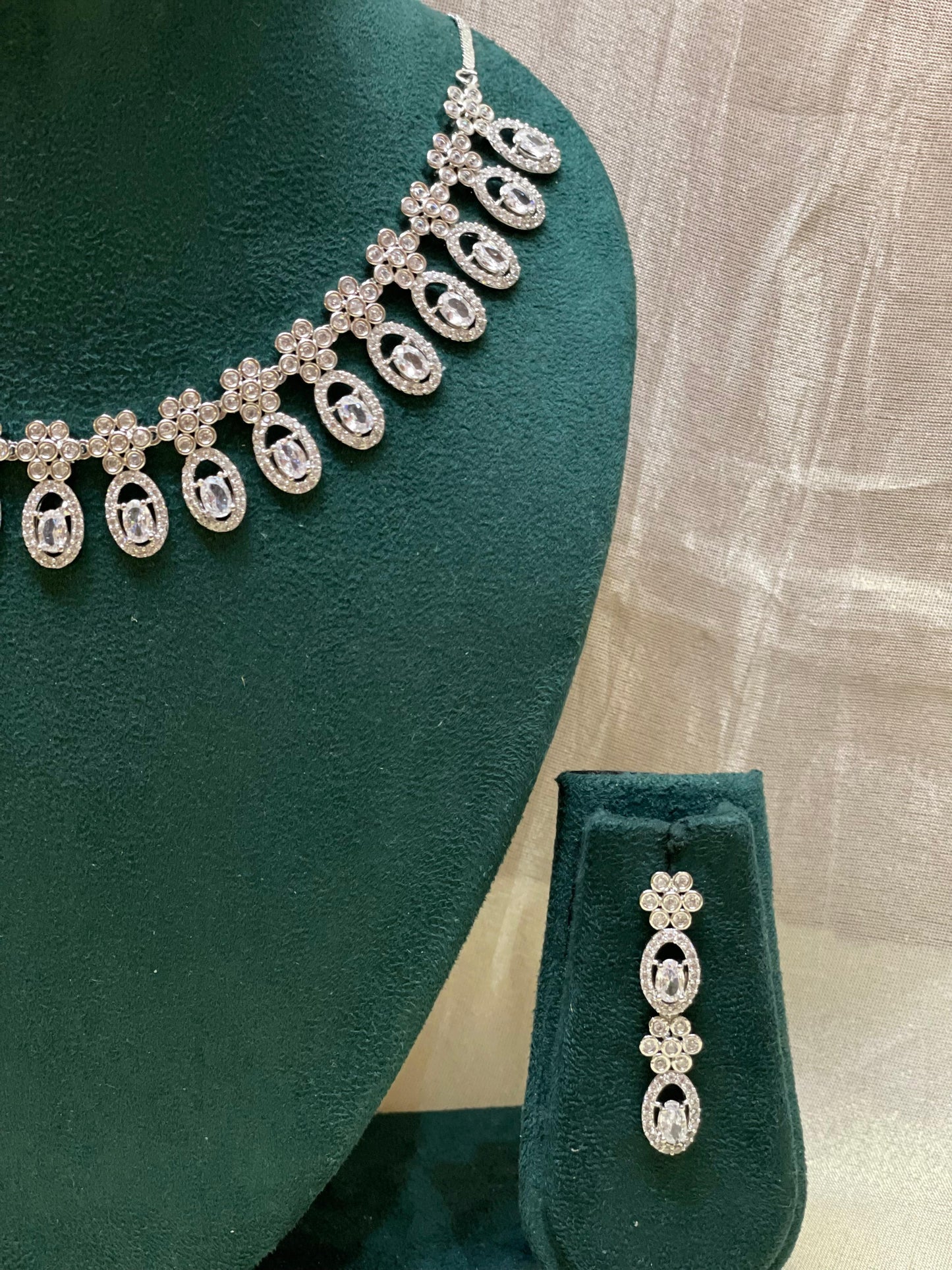 Elegant Silver Zircon Drop necklace-AD006