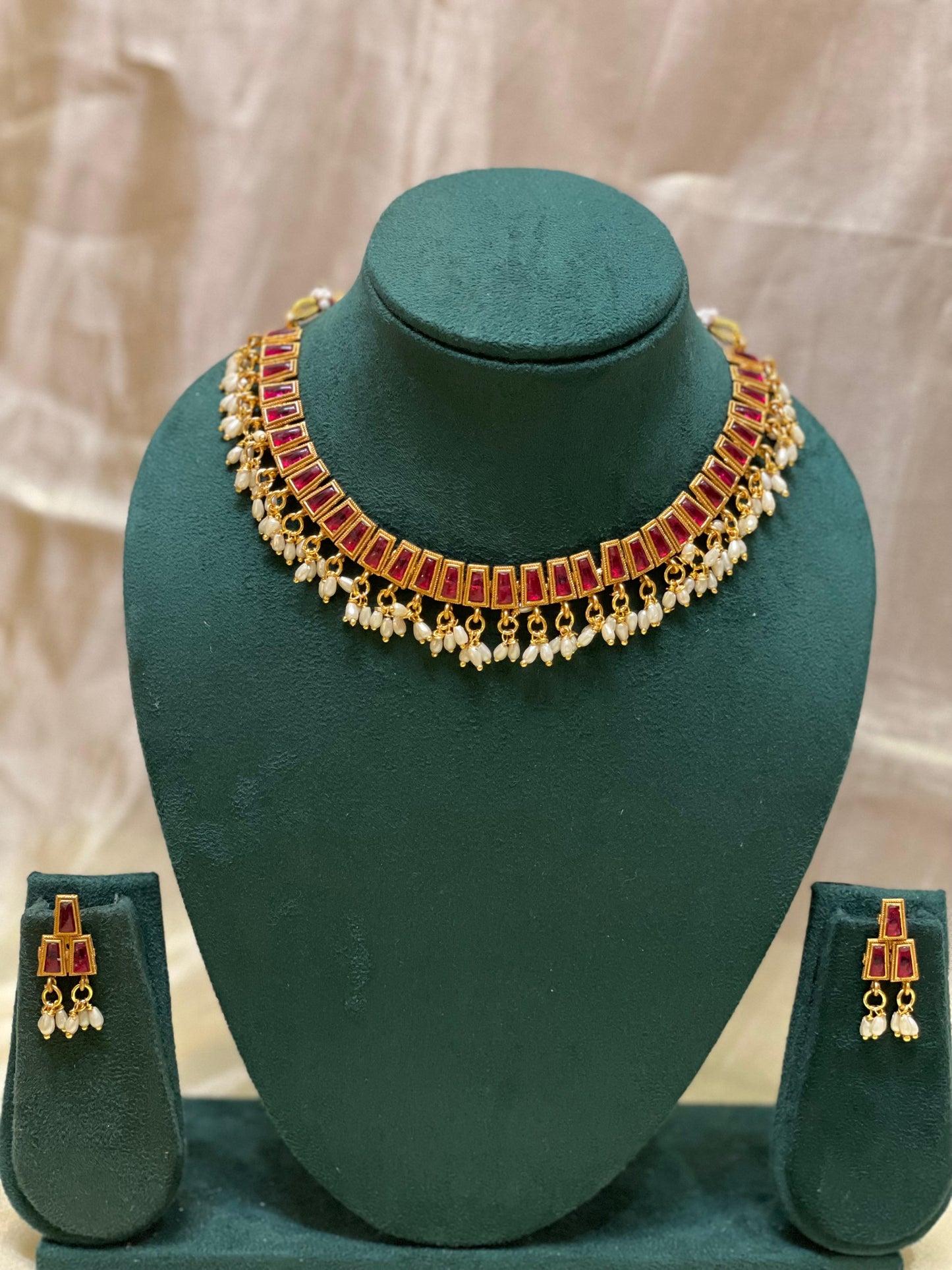 Royal Ruby Drop Choker Necklace Set-CH013(01)