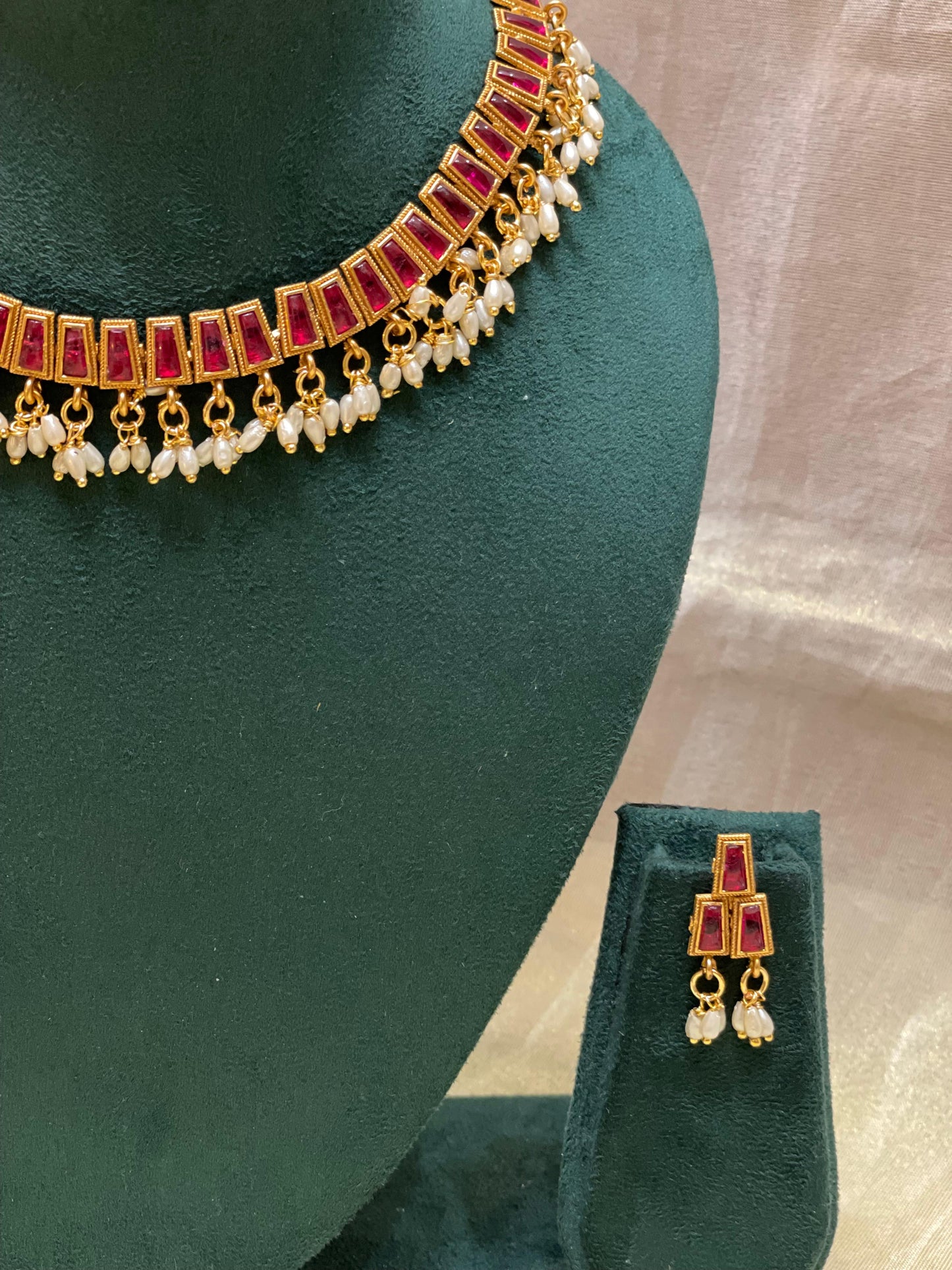 Royal Ruby Drop Choker Necklace Set-CH013(01)