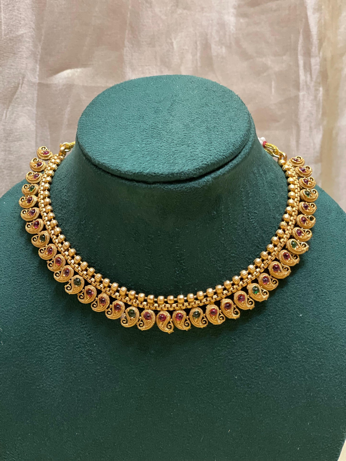 Pink & Green Maanga Motif Choker Set-CH015(01)