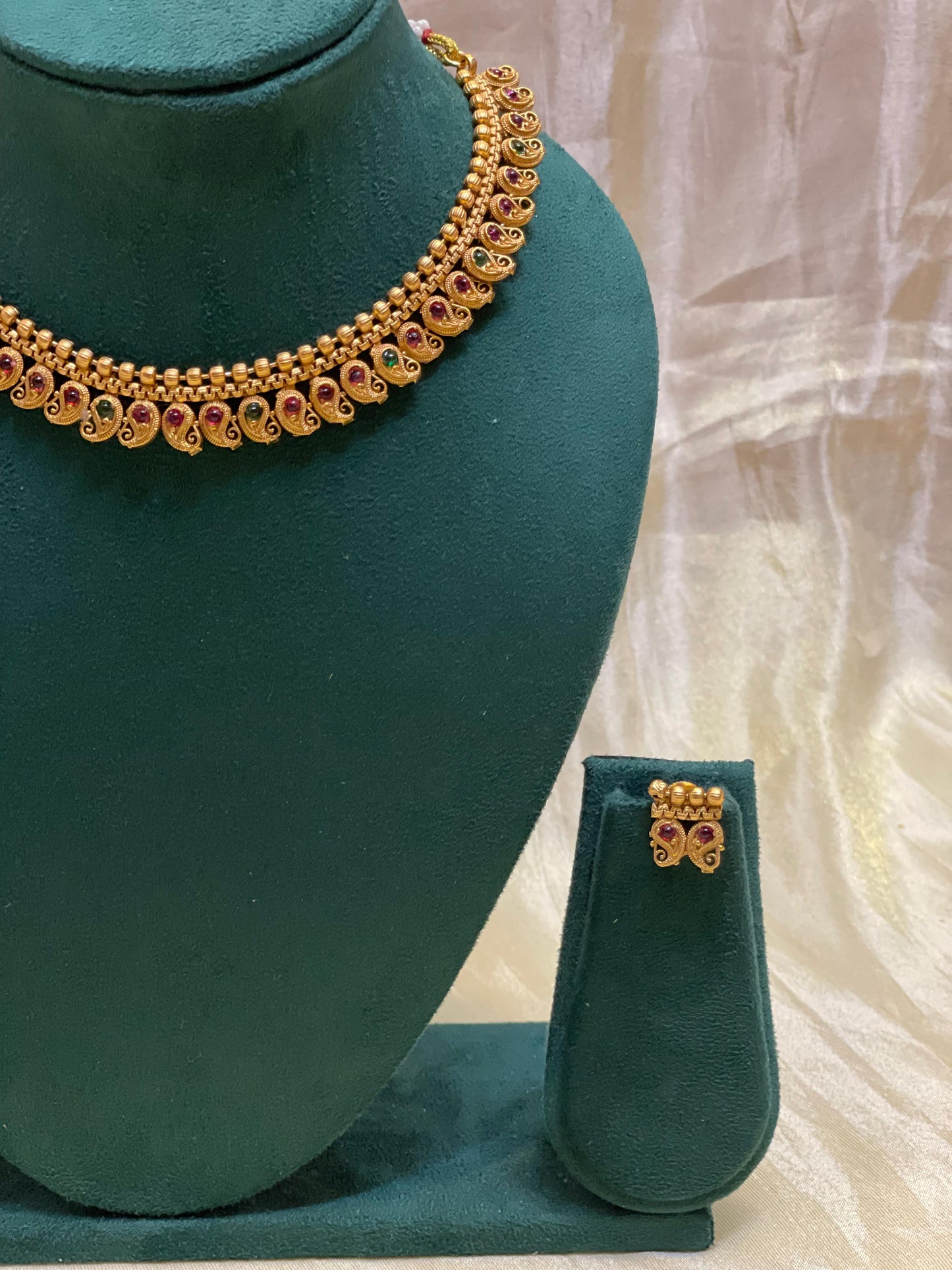 Pink & Green Maanga Motif Choker Set-CH015(01)