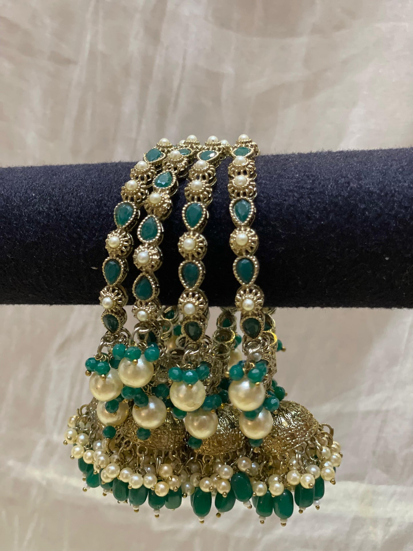 Emerald Pearl Jhumka Bangles-B025(02)