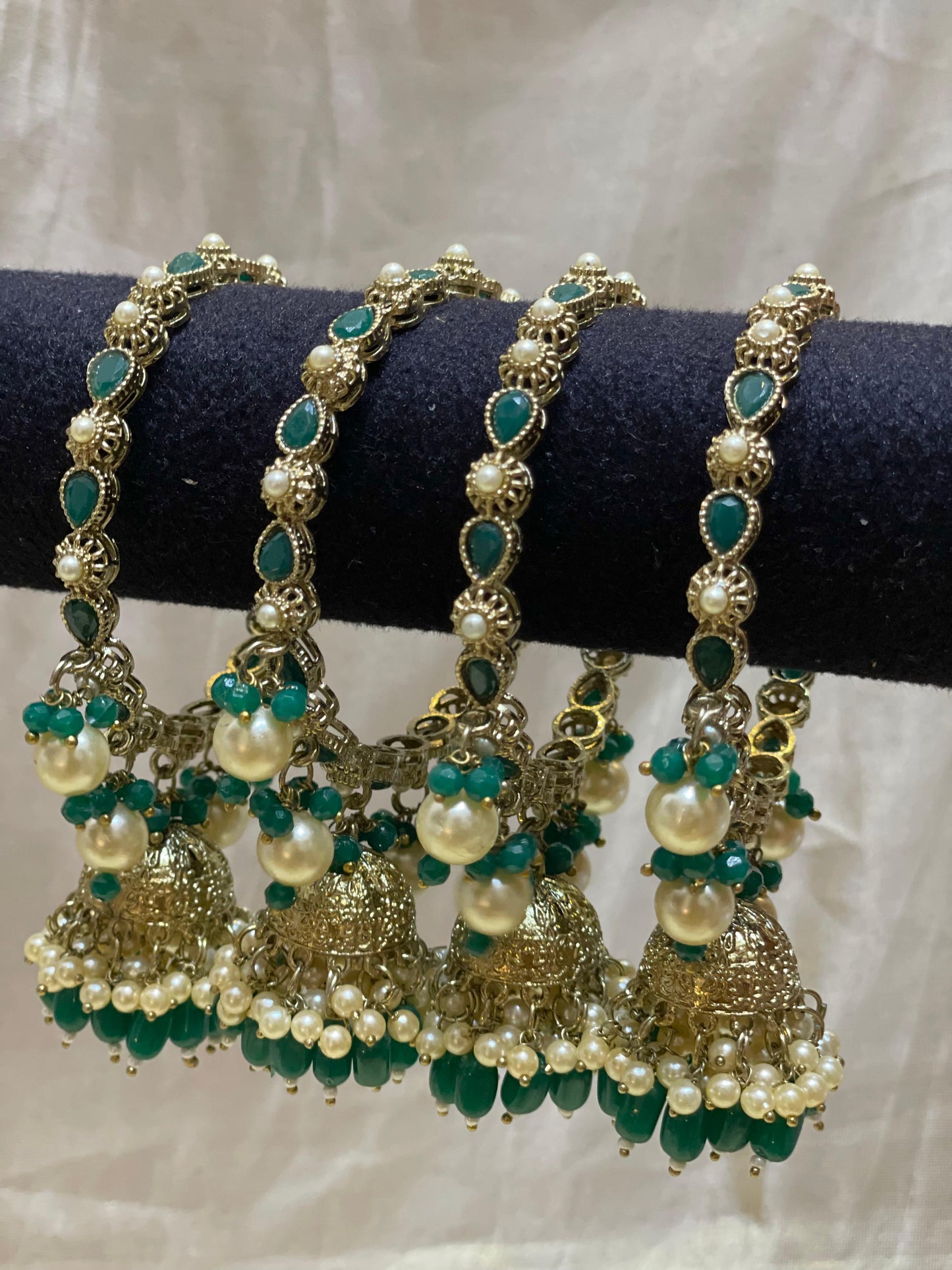 Emerald Pearl Jhumka Bangles-B025(02)