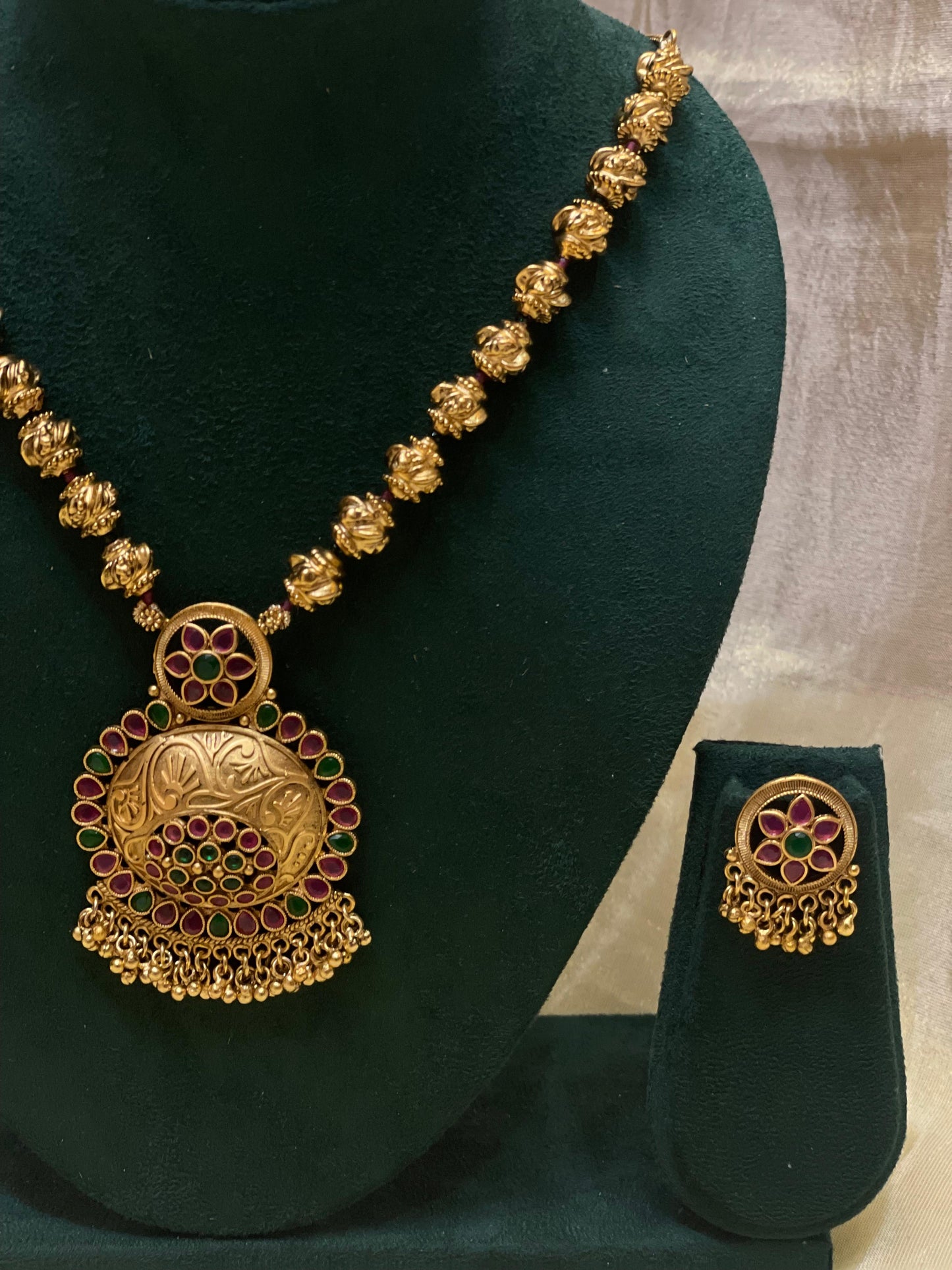 Regal Pink & Green Heritage Necklace Set-N018(02)