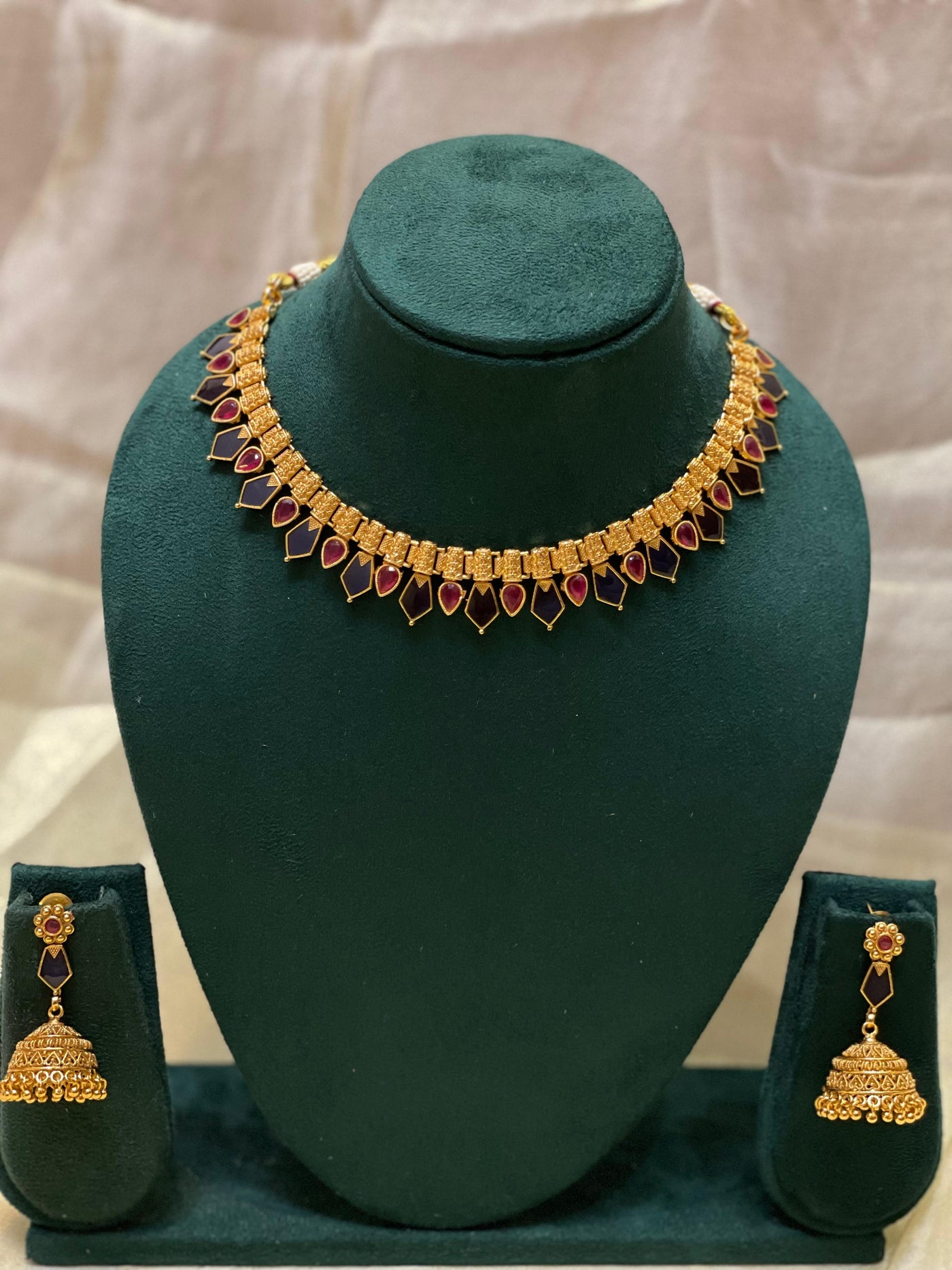 Antique Blue-Red Palakka Necklace Set-CH019(01)