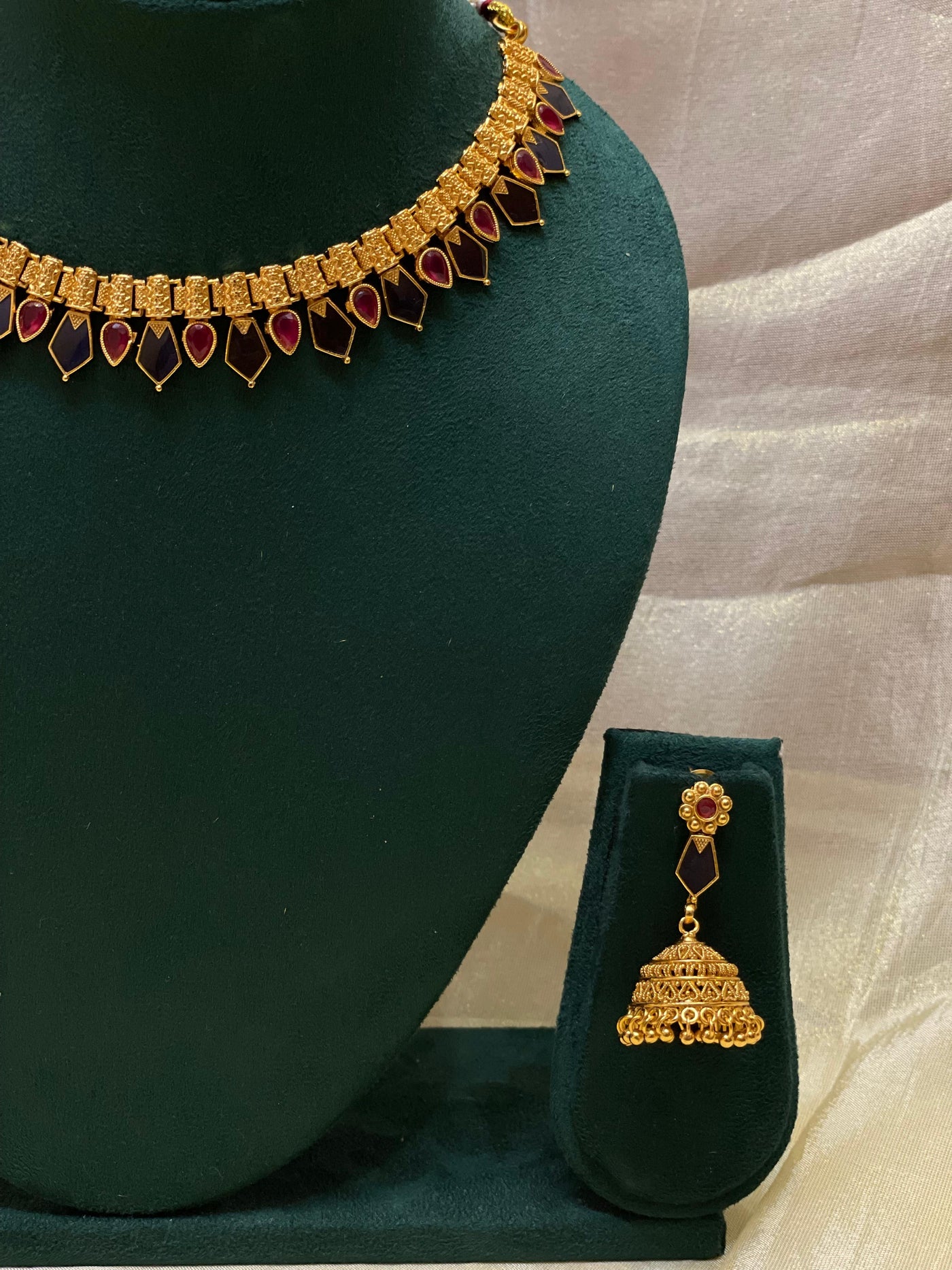 Antique Blue-Red Palakka Necklace Set-CH019(01)