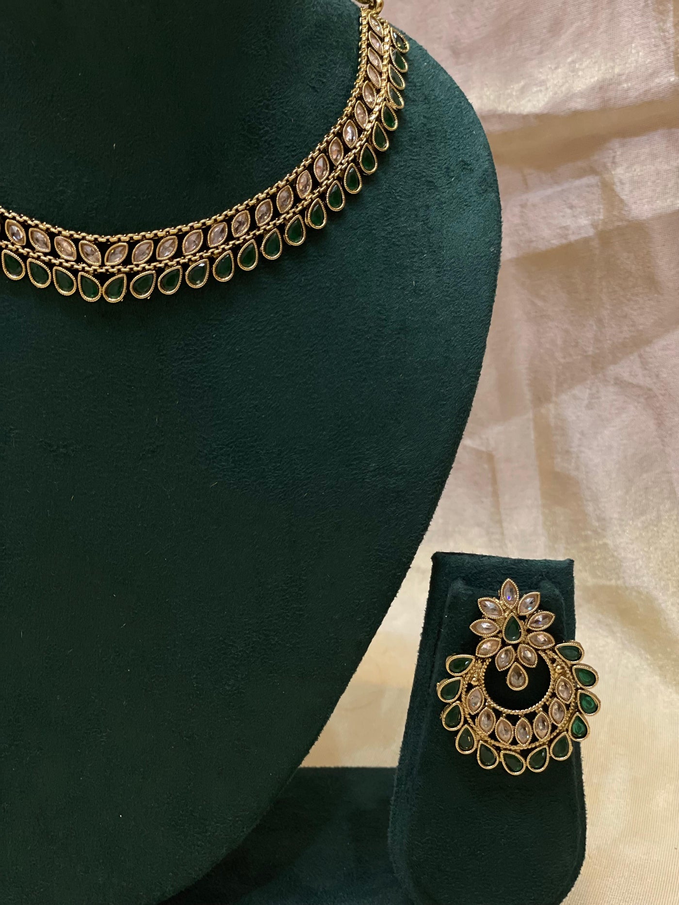 Emerald Teardrop Kundan Necklace-N025(03)