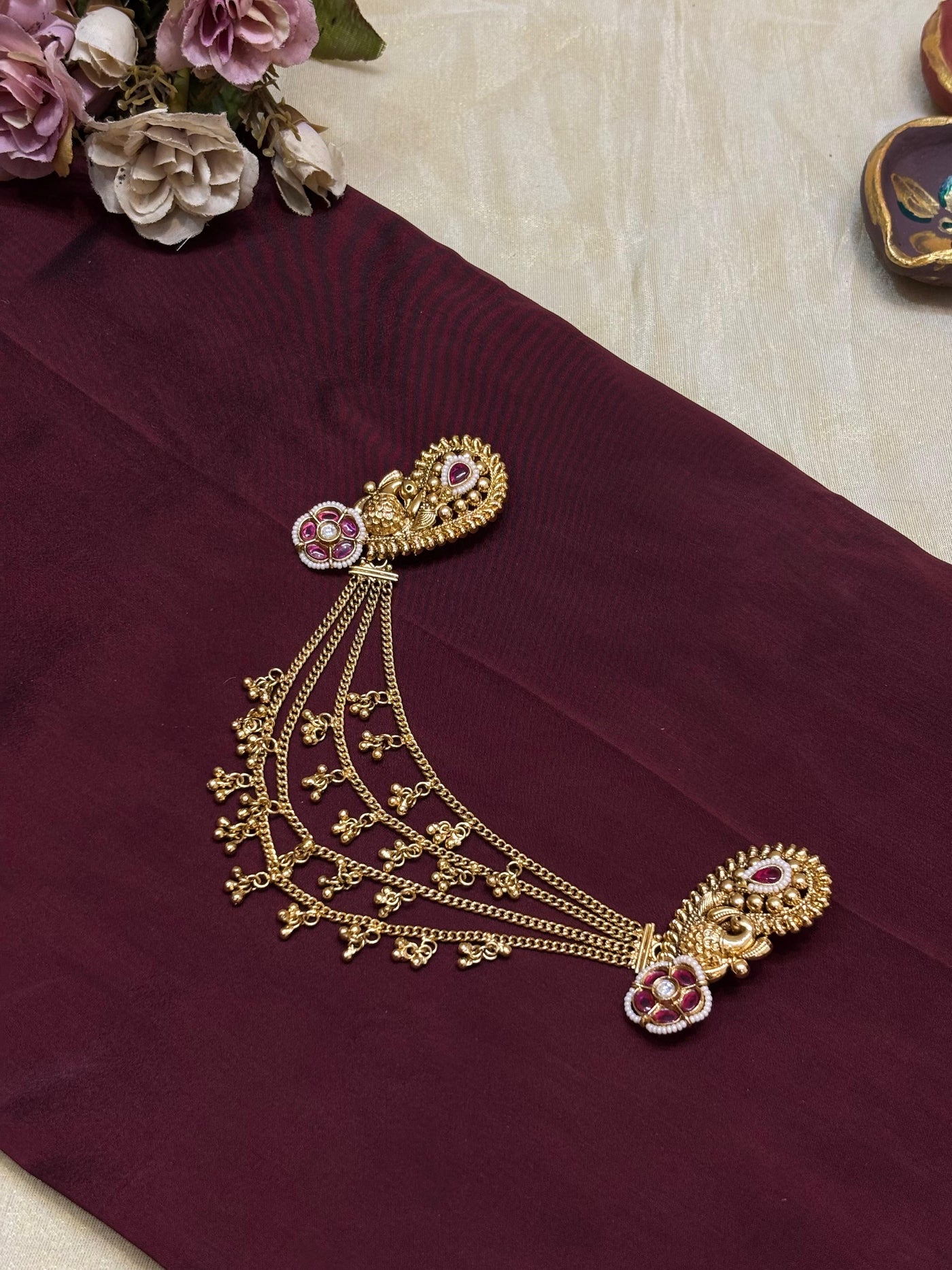 Peacock Motif Temple Hair Chain-H016(01)