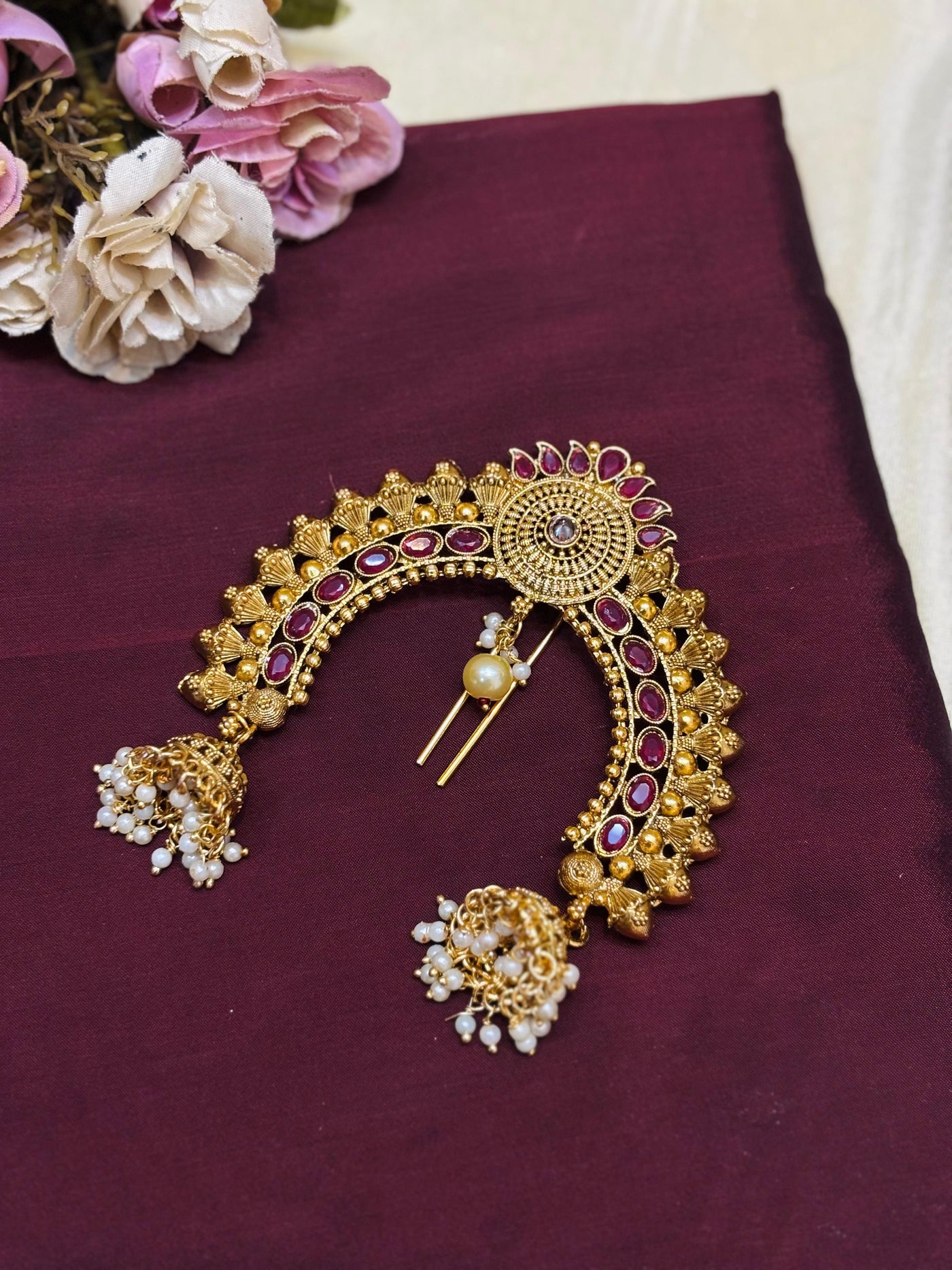 Sunburst Ruby Stone Hair Brooch-H014(01)