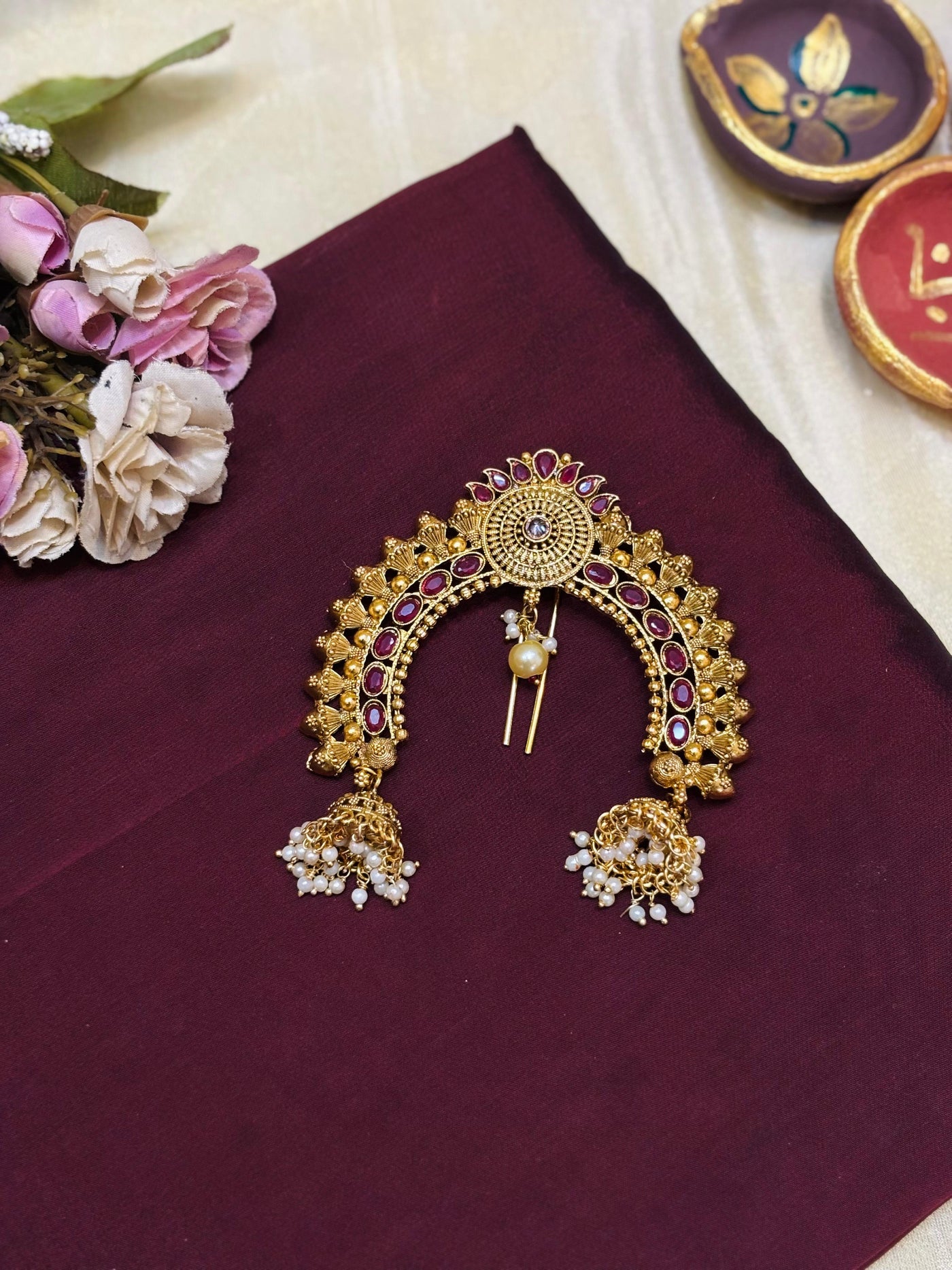 Sunburst Ruby Stone Hair Brooch-H014(01)