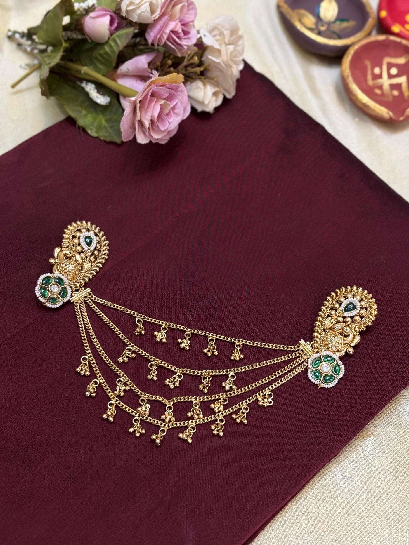 Temple Style Multi-Layer Hair Chain Brooch-H016(02)
