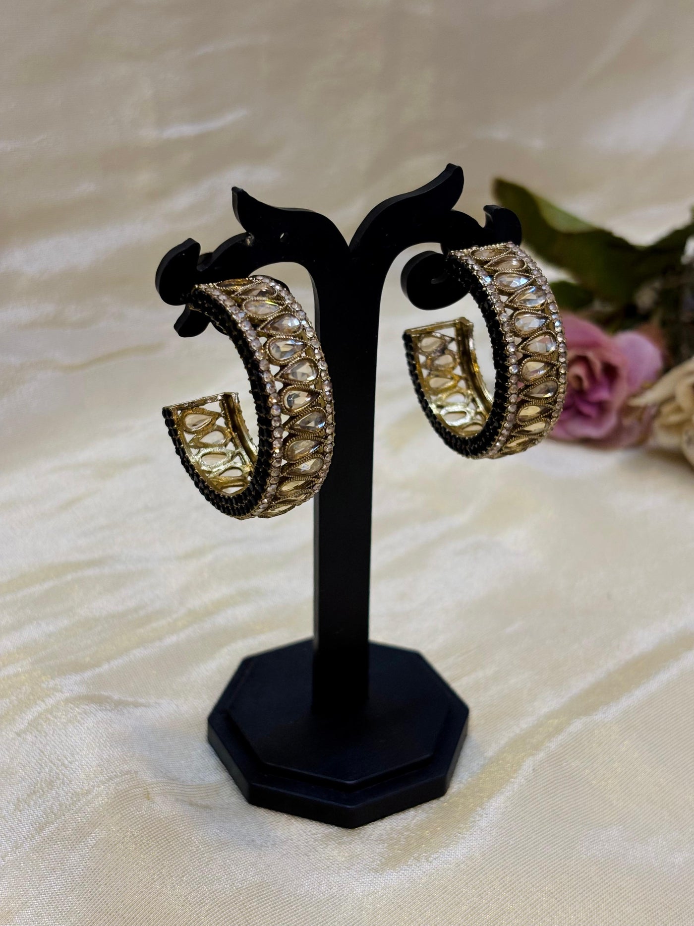 Antique Kundan Open Hoop Earrings-E006(01)